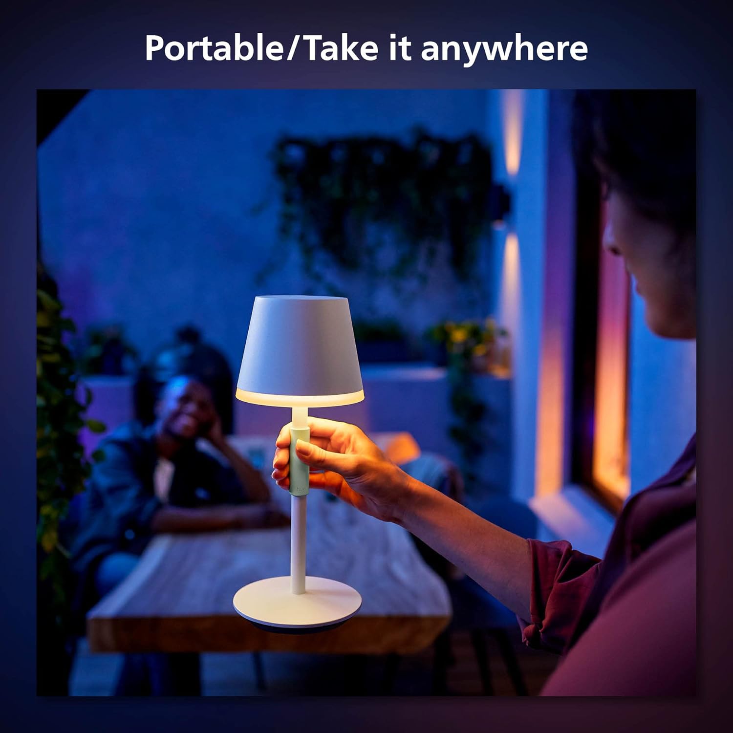 Philips Hue Go – Lámpara de mesa portátil de 2unidades para uso en interiores y exteriores, ambiente blanco y de color, compatible con Alexa, Apple