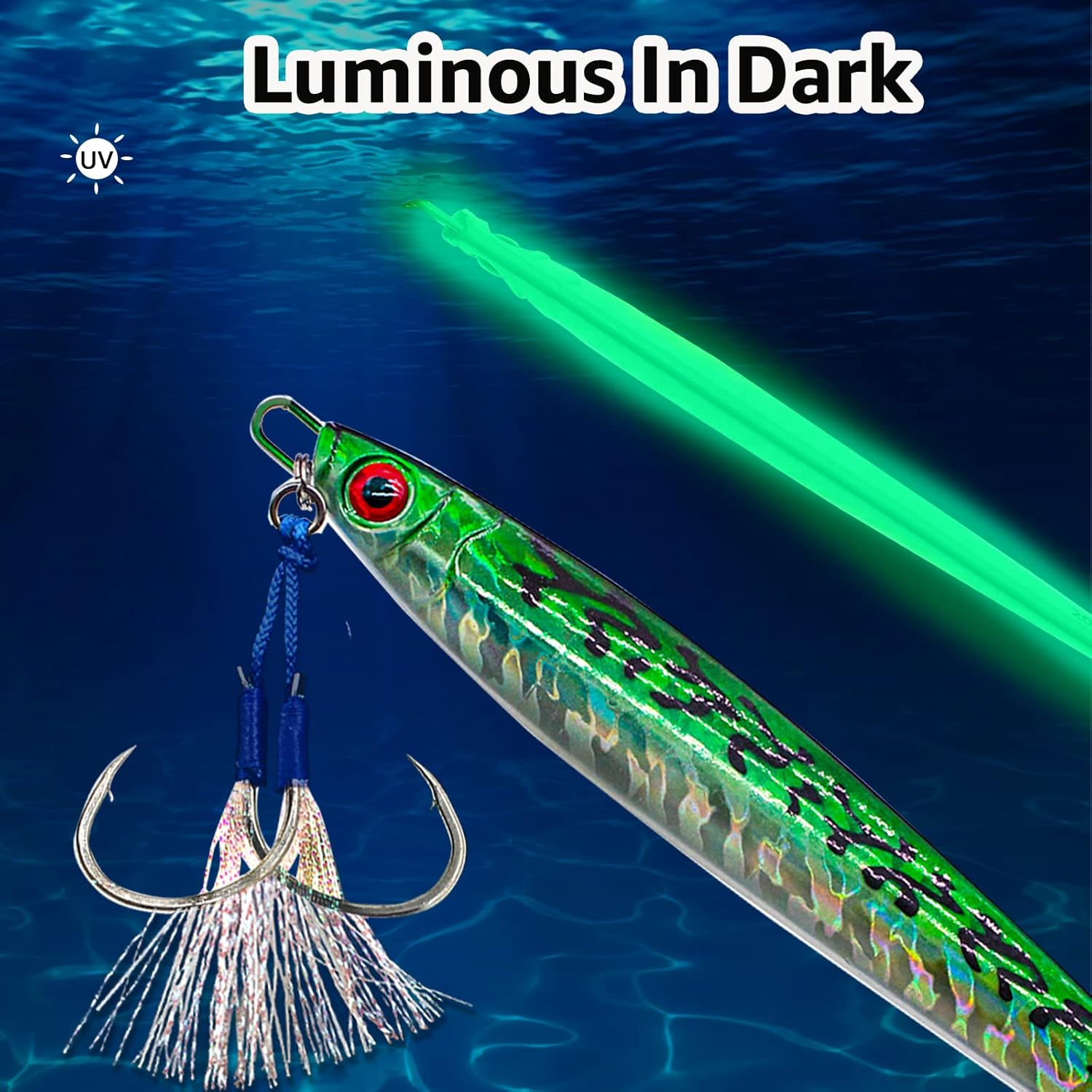 Señuelo de pesca luminoso de agua salada, señuelo de pesca luminoso, cebo duro, pesca marina, lento y plano, caída lenta, señuelo artificial con