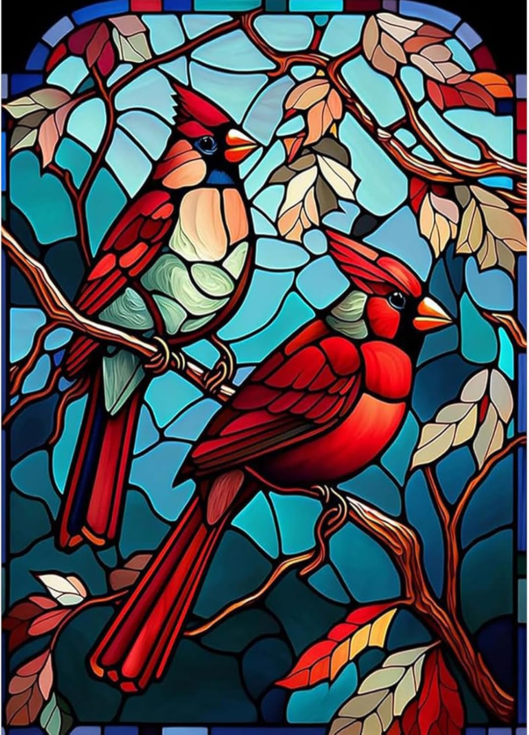 Lxmsja Kits de pintura de diamantes cardenales de vitrales para adultos, kits de arte de diamantes redondos de taladro completo, pinturas de arte de