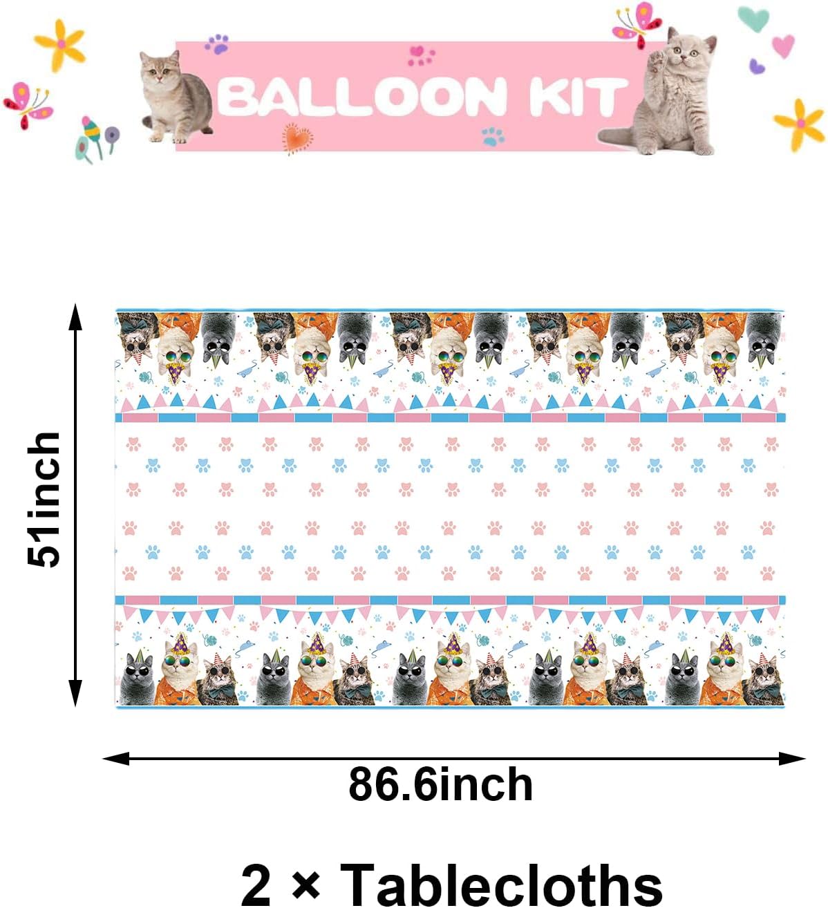 Mantel desechable de cumpleaños de gato, 2 piezas, suministros y decoraciones para fiesta de cumpleaños de mascotas, gatos, decoración de fiesta de