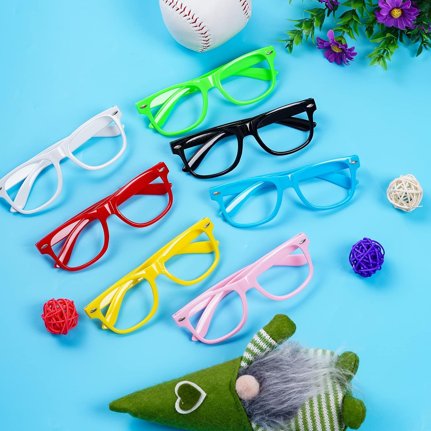 obmwang Paquete de 14 gafas de colores sin lente neón falsas gafas de disfraz para fiesta de cumpleaños, accesorios de atuendo diario
