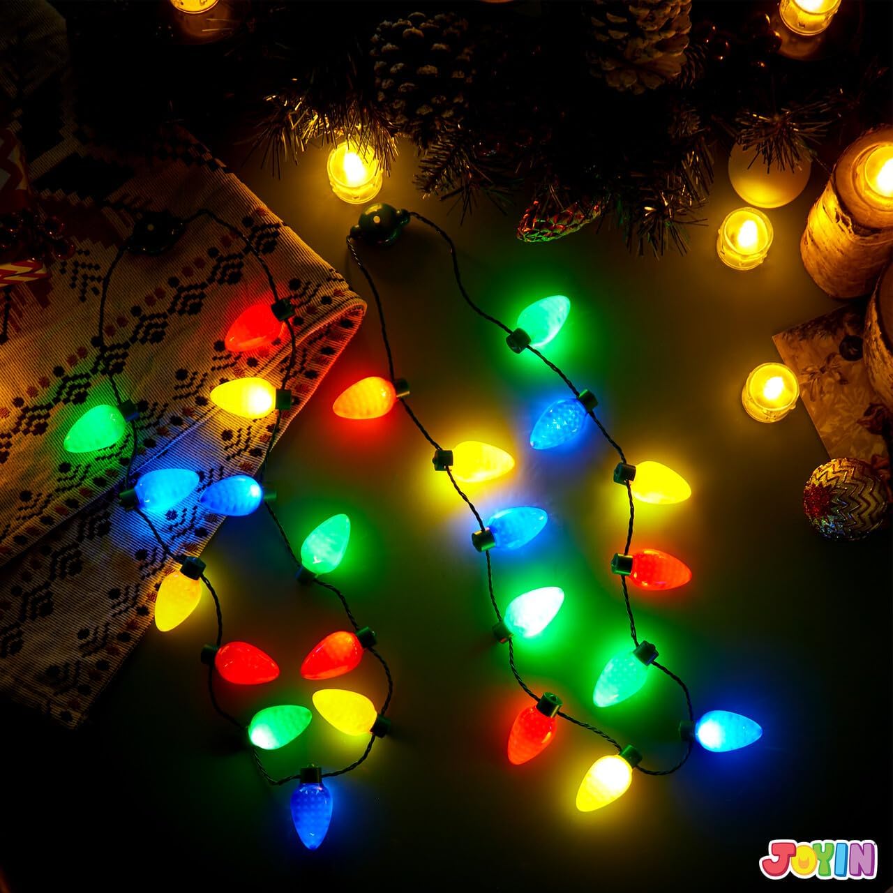 JOYIN Paquete de 6 collares de Navidad con luz de Navidad, 12 bombillas LED, collar de Navidad, bombillas para adultos y niños, fiestas de Navidad,