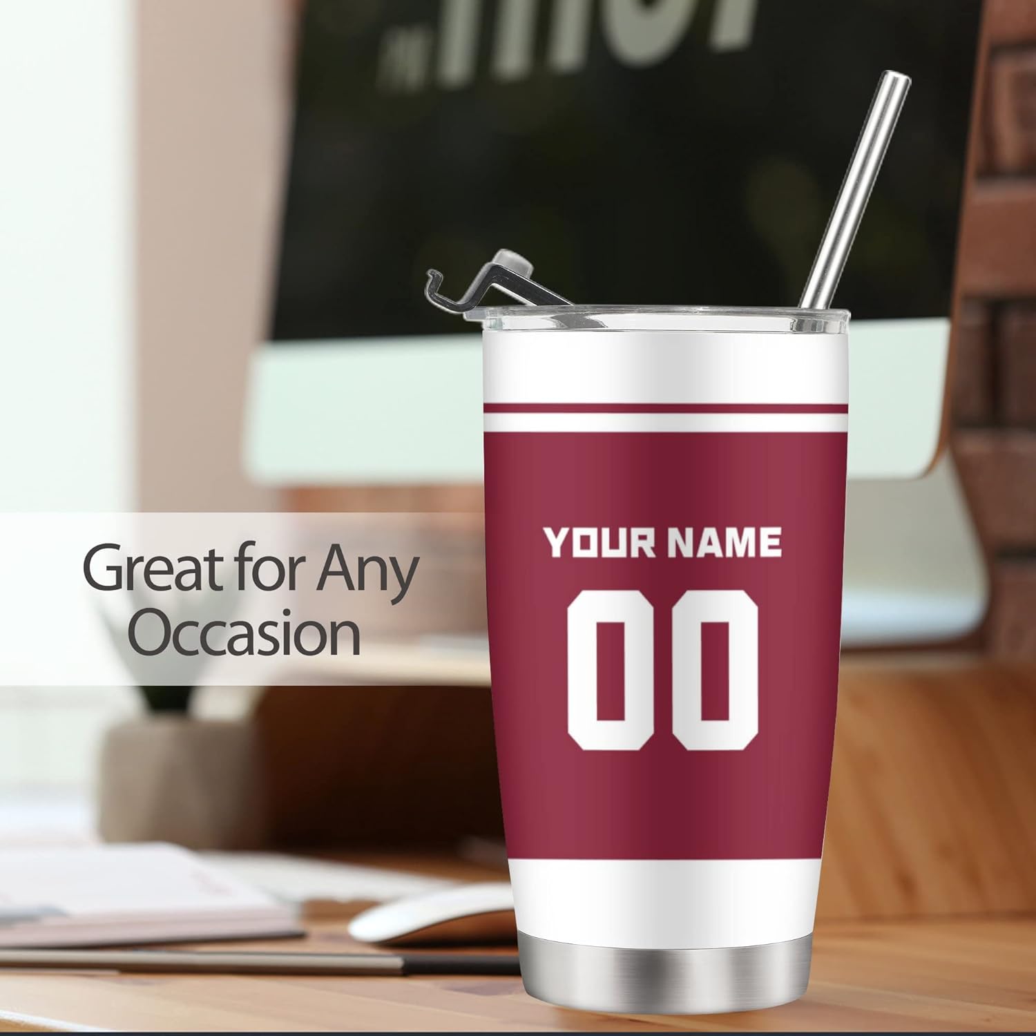 Arizona – Vaso personalizado de 20 onzas con tapas y pajita, taza de café de viaje personalizada, vasos aislados, regalo de fútbol para hombres,