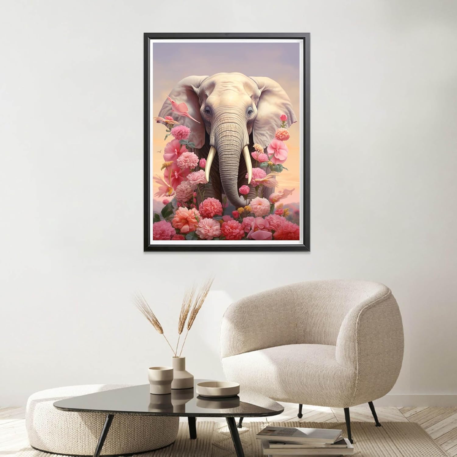 Sheehow – Kit de pintura de diamante 5D para adultos, flor de elefante, arte de diamante de taladro completo, imágenes de gemas de bricolaje, arte