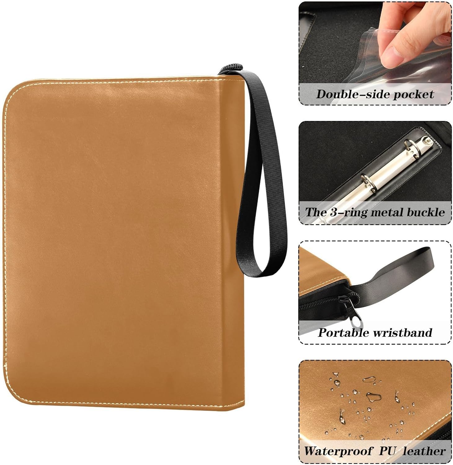 Carpeta de bronce con cremallera para tarjetas coleccionables con 400 ranuras, ideal para varias tarjetas de juego