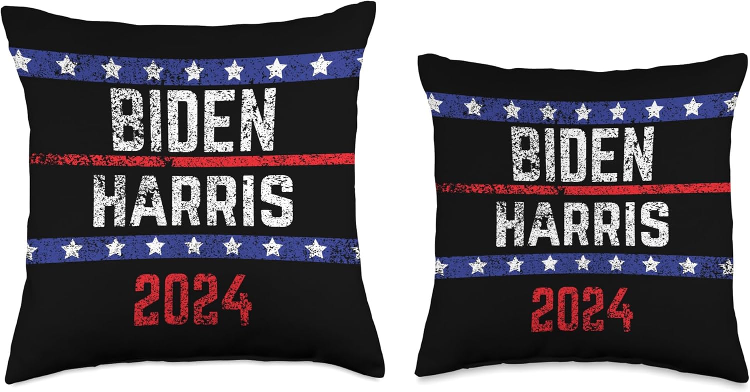 Joe Biden 2024 and Kamala Harris Distressed Retro Throw Pillow, 16×16, Multicolor