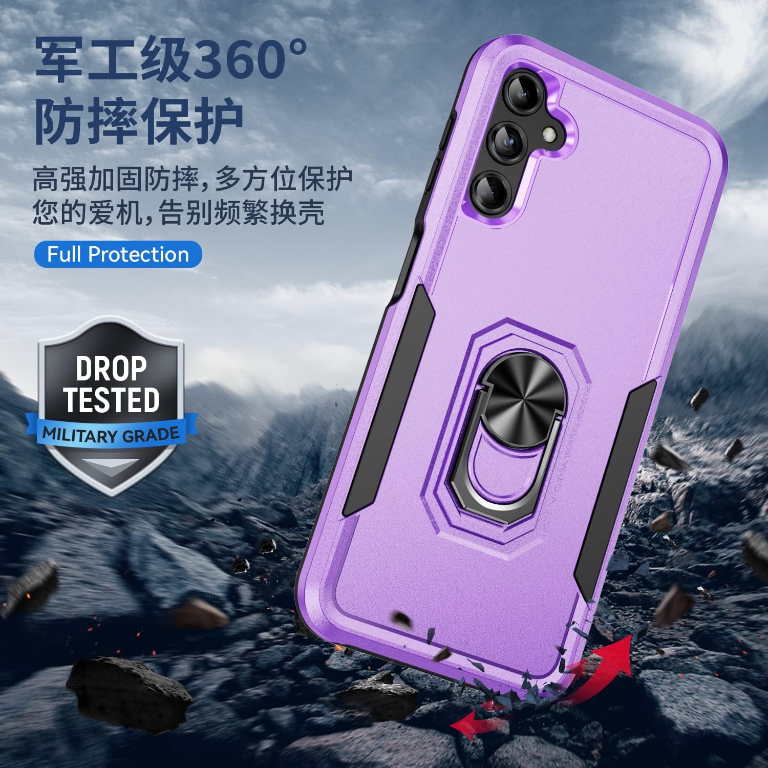 YmhxcY Funda A14 5G, funda para Galaxy A14 5G con 2 protectores de pantalla a prueba de explosiones, grado militar soporte de anillo de 360  F,