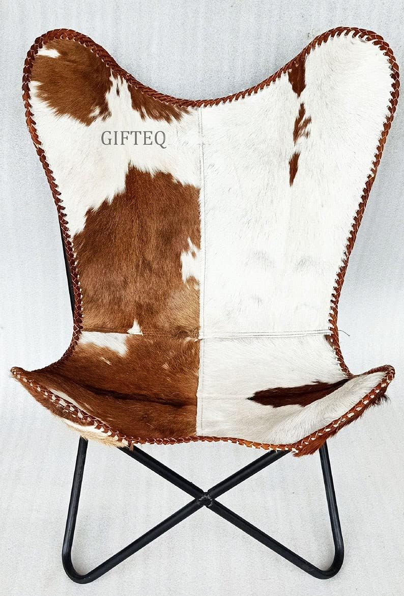 Silla clásica de cuero de vaca BKF Silla de mariposa de cuero Silla de sala de estar Silla plegable fácil de montar, cómoda silla de comedor