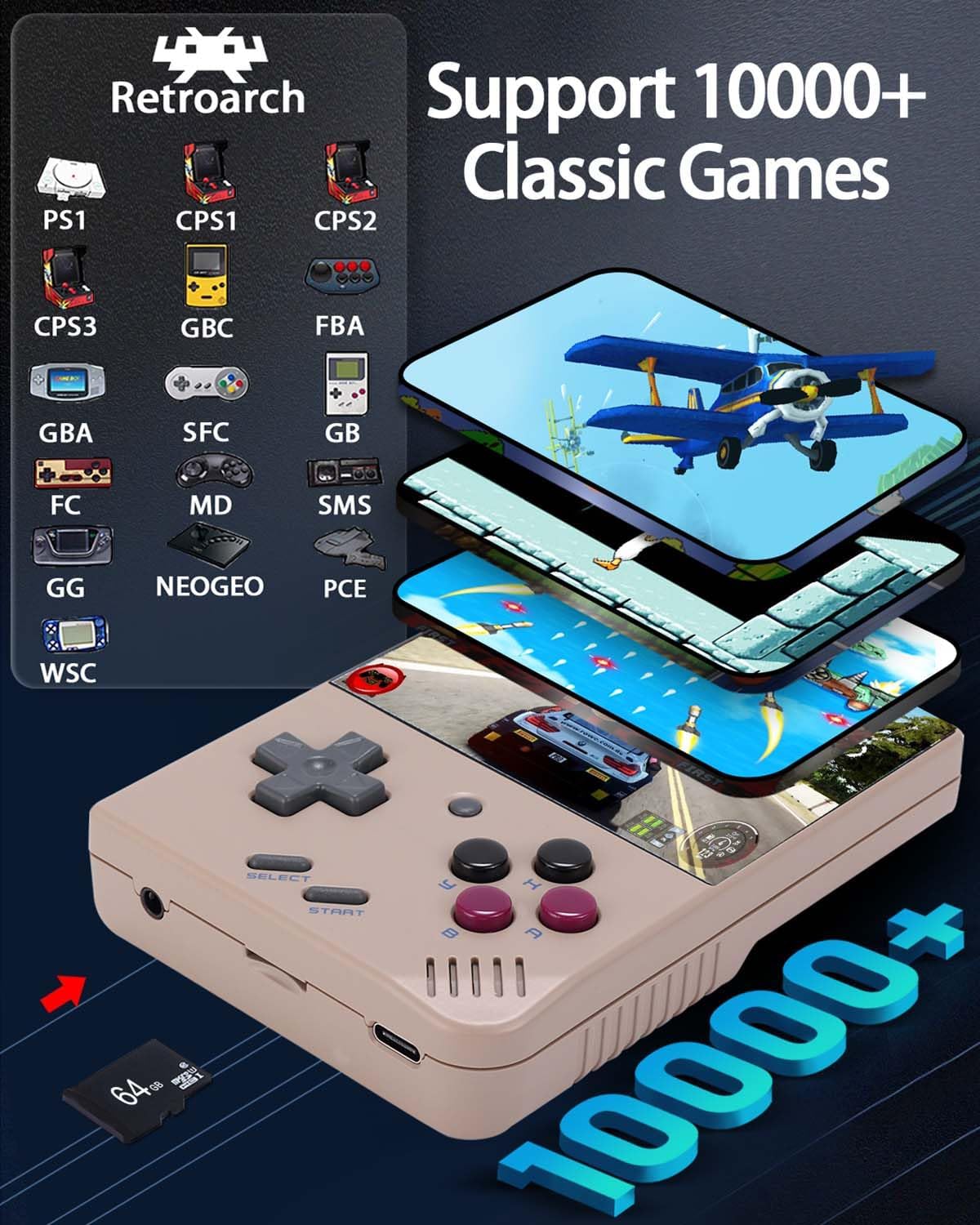 Miyoo Mini Plus, consola de juegos retro con tarjeta TF de 64G, compatible con más de 10000 juegos, emulador de consola de videojuegos portátil