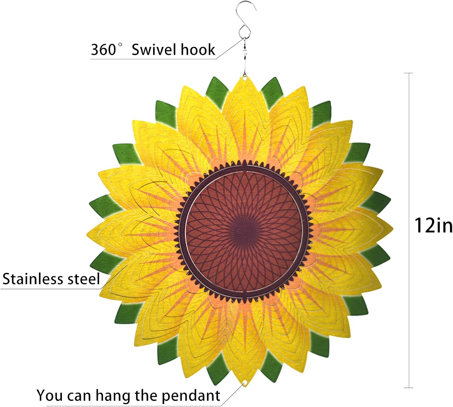 Molinillo de viento para patio, decoración de jardín, esculturas de metal de acero inoxidable 3D, girasol, cinético colgante, decoración de patio