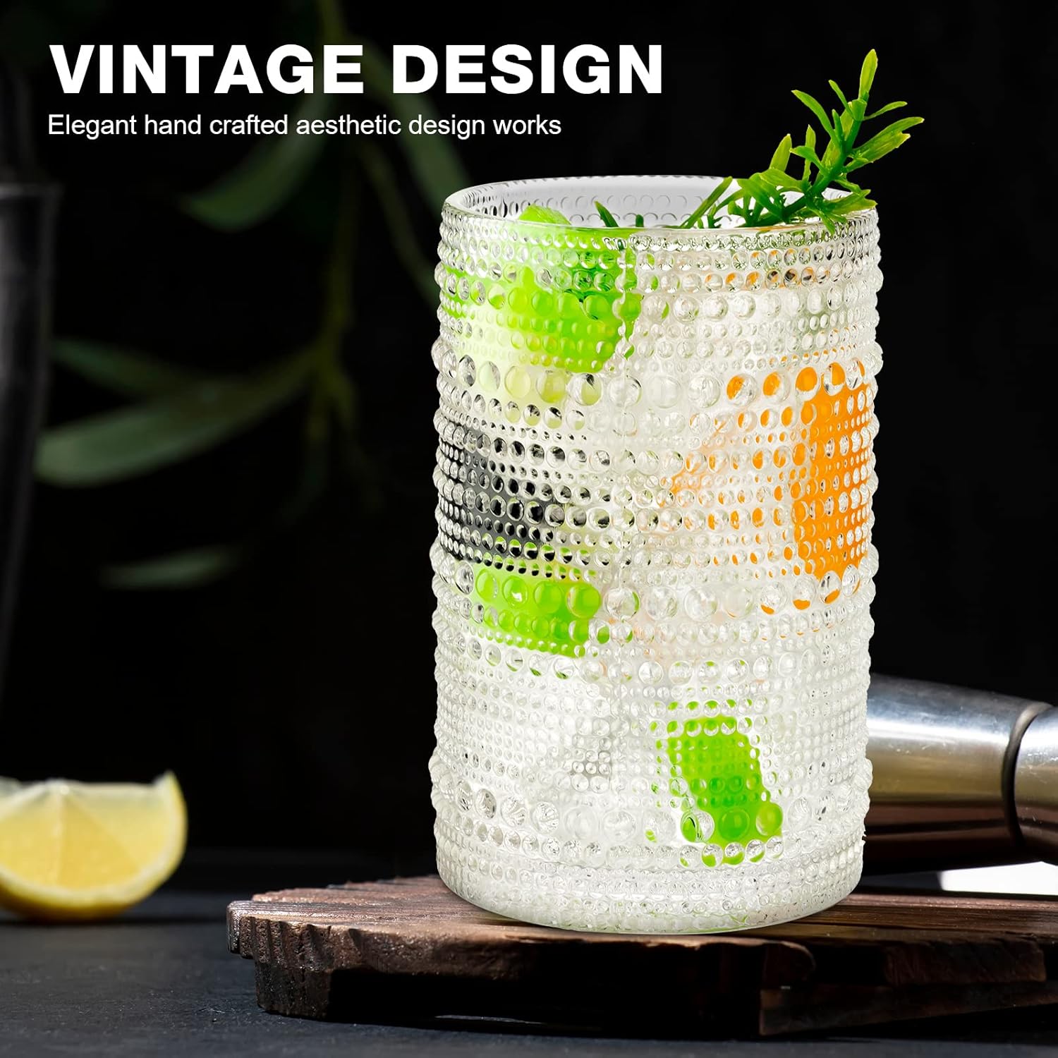 Yinder Hobnail – Vasos para beber de 13 onzas, suministros para fiesta de boda, cristalería vintage en relieve, vasos de regalo de graduación con