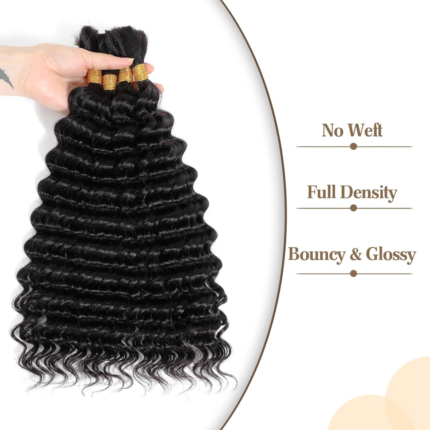 Urbeauty Cabello humano trenzado de onda profunda para trenzar, cabello humano rizado para trenzas bohemias, sin nudosdiosamicrobohemiogitanosin