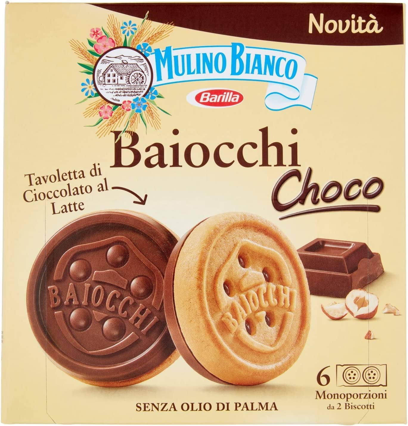 3x Mulino Bianco Baiocchi choco biscotti al cioccolato, frollini e tavolette di cioccolato al latte con nocciole, ottimi come merenda 5.08 oz
