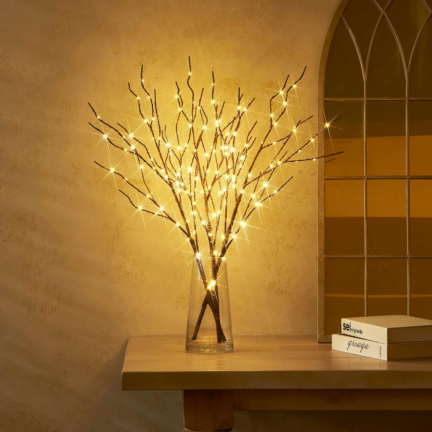 LITBLOOM Ramas de sauce marrón iluminadas de 32 pulgadas, 150 LED enchufables con temporizador y luces de rama de árbol de atenuación con luces