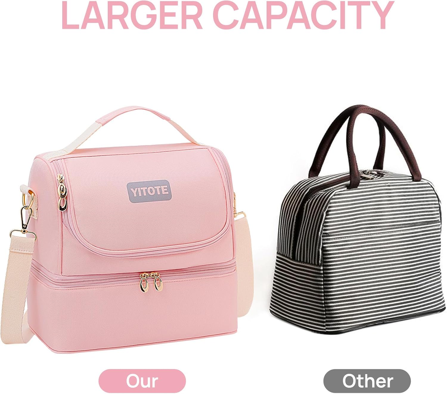 Yitote Lonchera para mujer, lonchera de doble cubierta para mujer, bolsa de almuerzo aislada expandible y a prueba de fugas, ideal para el trabajo,