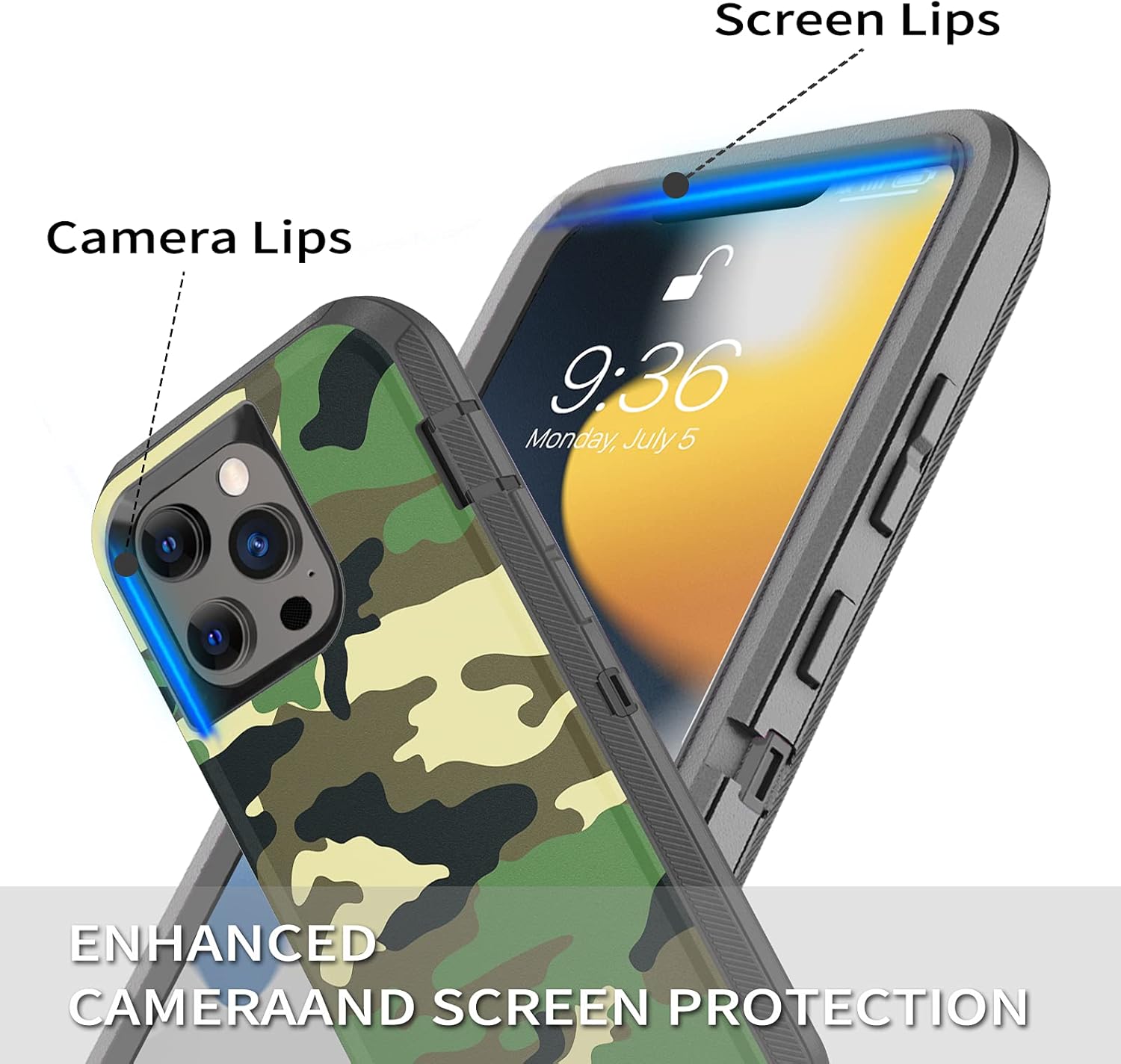 Funda compatible con iPhone 13 Pro, protección contra caídas, cuerpo completo, resistente, a prueba de golpes, a prueba de polvo, militar,