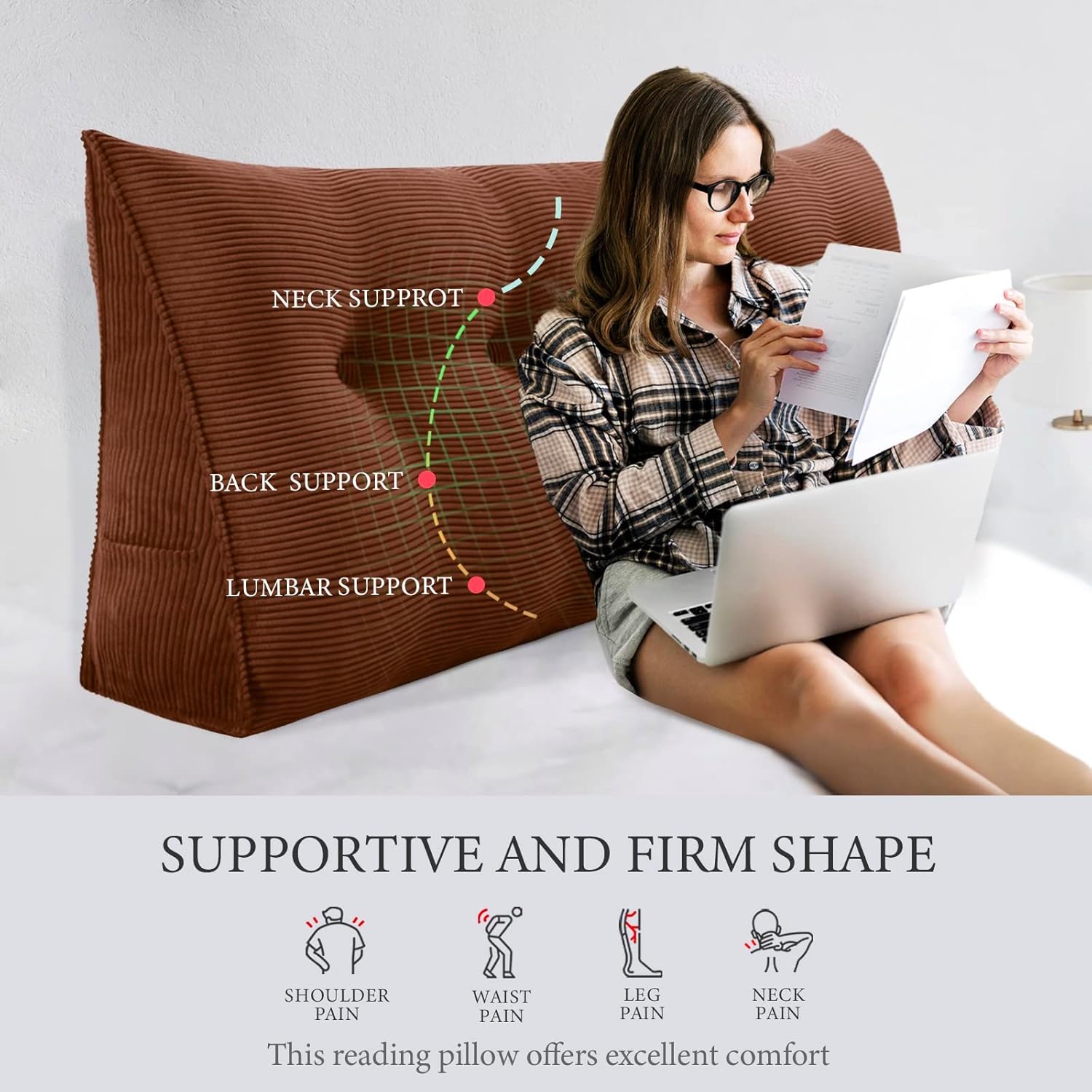 BNCKTRD Almohada de lectura triangular XXL con cabecera de cuña, almohada extra grande de apoyo de espalda para sentarse en la cama, sofá cama,