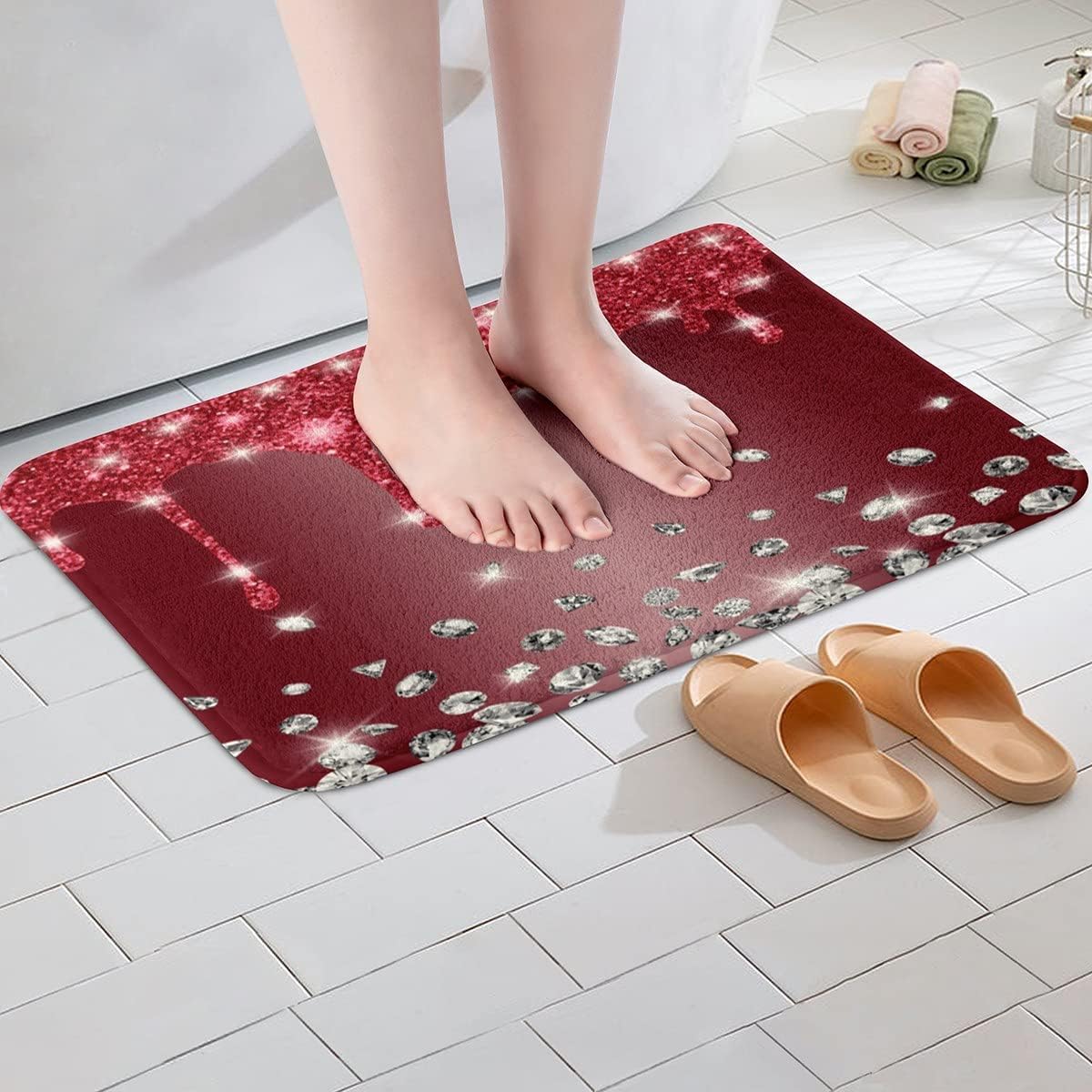 Feelyou Tapetes de baño de 16 x 24 pulgadas con estampado de purpurina (sin brillantina), tapetes de baño para baño, alfombras de baño brillantes de