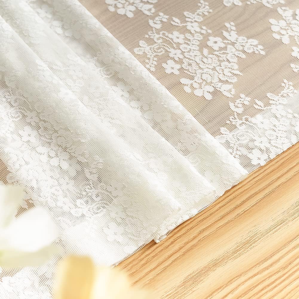 YJ YANJUN Cortinas de encaje para café de 45 pulgadas de largo, juego de 2 cortinas de gasa corta de gasa corta para cocina, casa antigua, cortinas