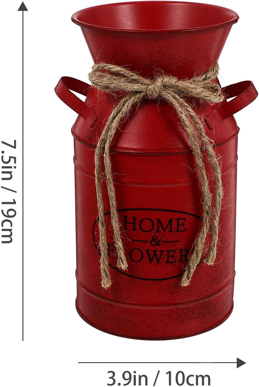 Jarrones de metal rústico con cuerda, estilo rústico, estilo retro, para decoración de bodas, fiestas, casa de campo, color rojo