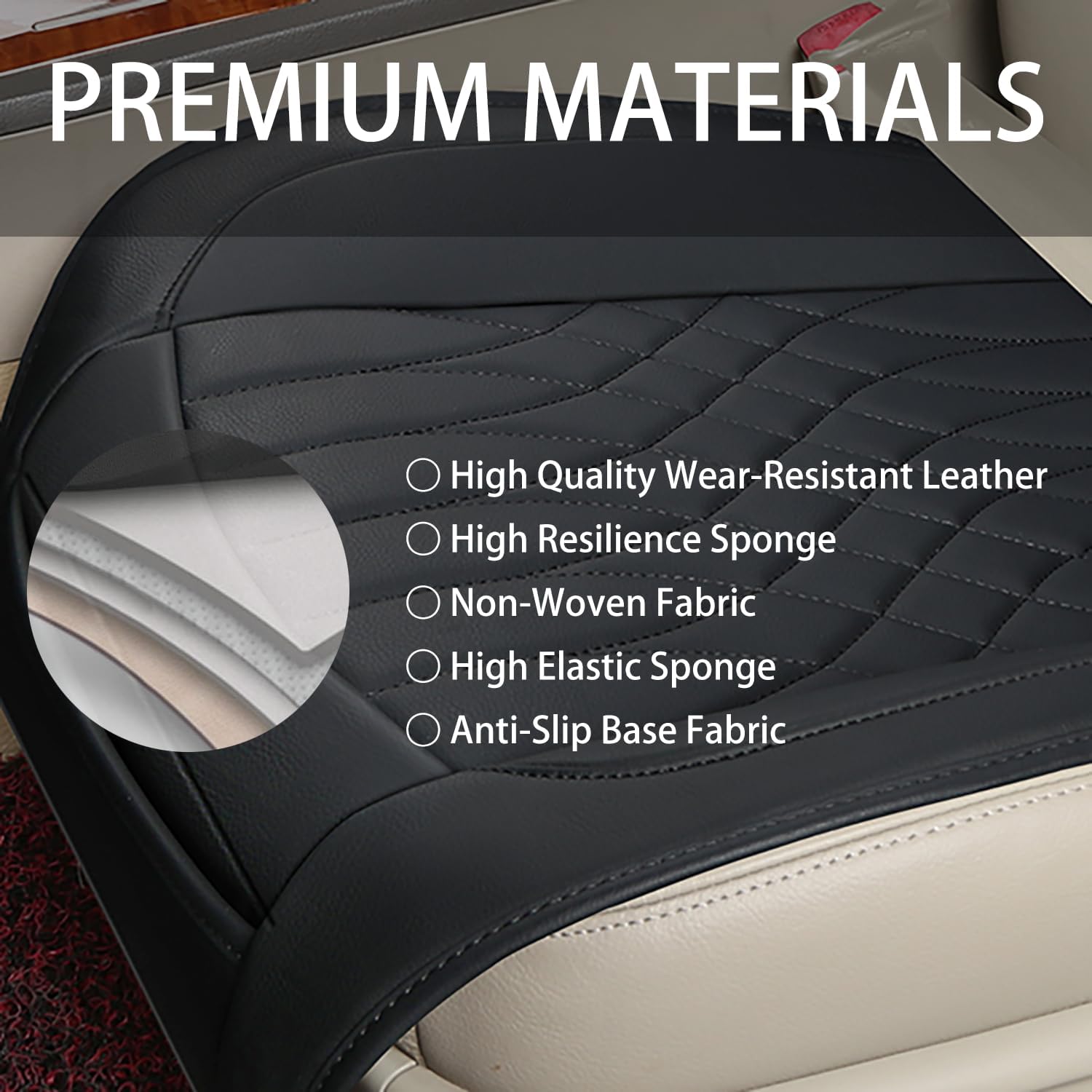 Dinyooup Funda de cuero para asiento de automóvil, 1 unidad, protectores universales sin laterales con almohadillas para cinturón de seguridad,