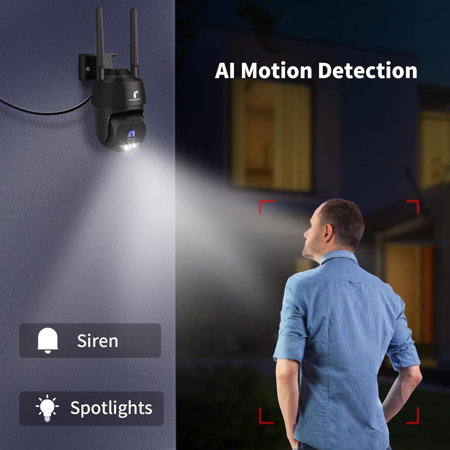 Cámaras de seguridad para exteriores 3K 5MP  Detección de movimiento AI y sirena, vista de 360 PTZ, IP66, seguimiento automático, conversación de 2
