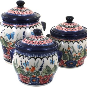 Juego de botes de mariposa floral de cerámica pulida rosa azul Juego de botes de mariposa floral de cerámica pulida rosa azul