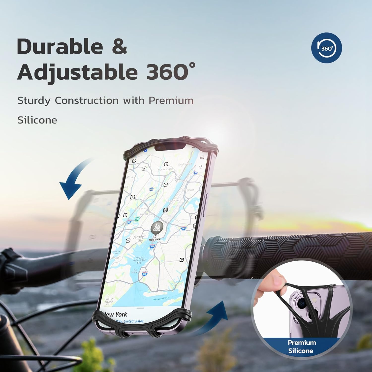 VUP Soporte de teléfono para bicicleta, soporte universal para teléfono celular de bicicleta, giratorio de 360, soporte de teléfono de silicona para