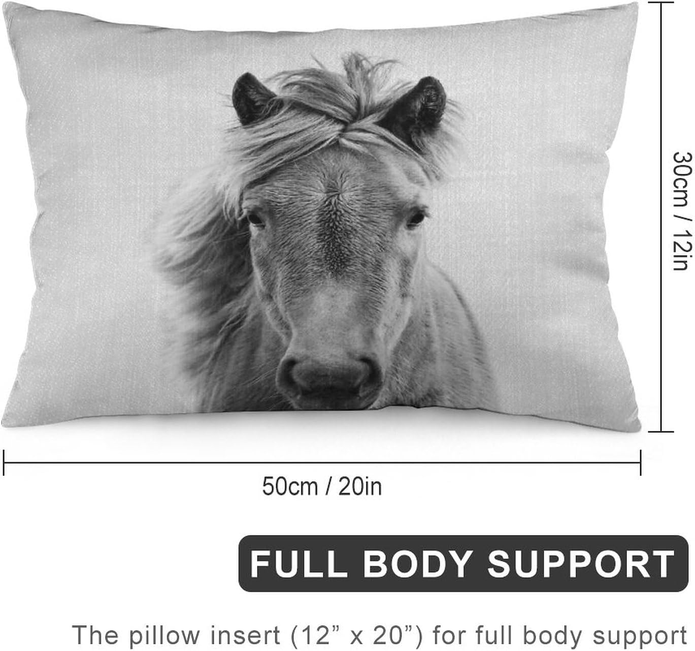 Funda de almohada decorativa rectangular con diseño de caballo, color blanco y negro, decoración del hogar, para sala de estar, sofá, coche, funda