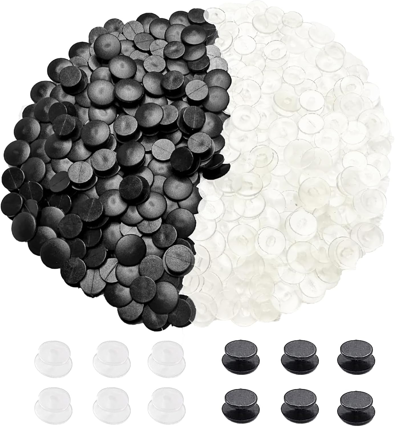 DANUDON 300 botones de plástico con hebilla, botones de dijes para zapatos, pulseras negras y transparentes, adornos de espalda, botones redondos,