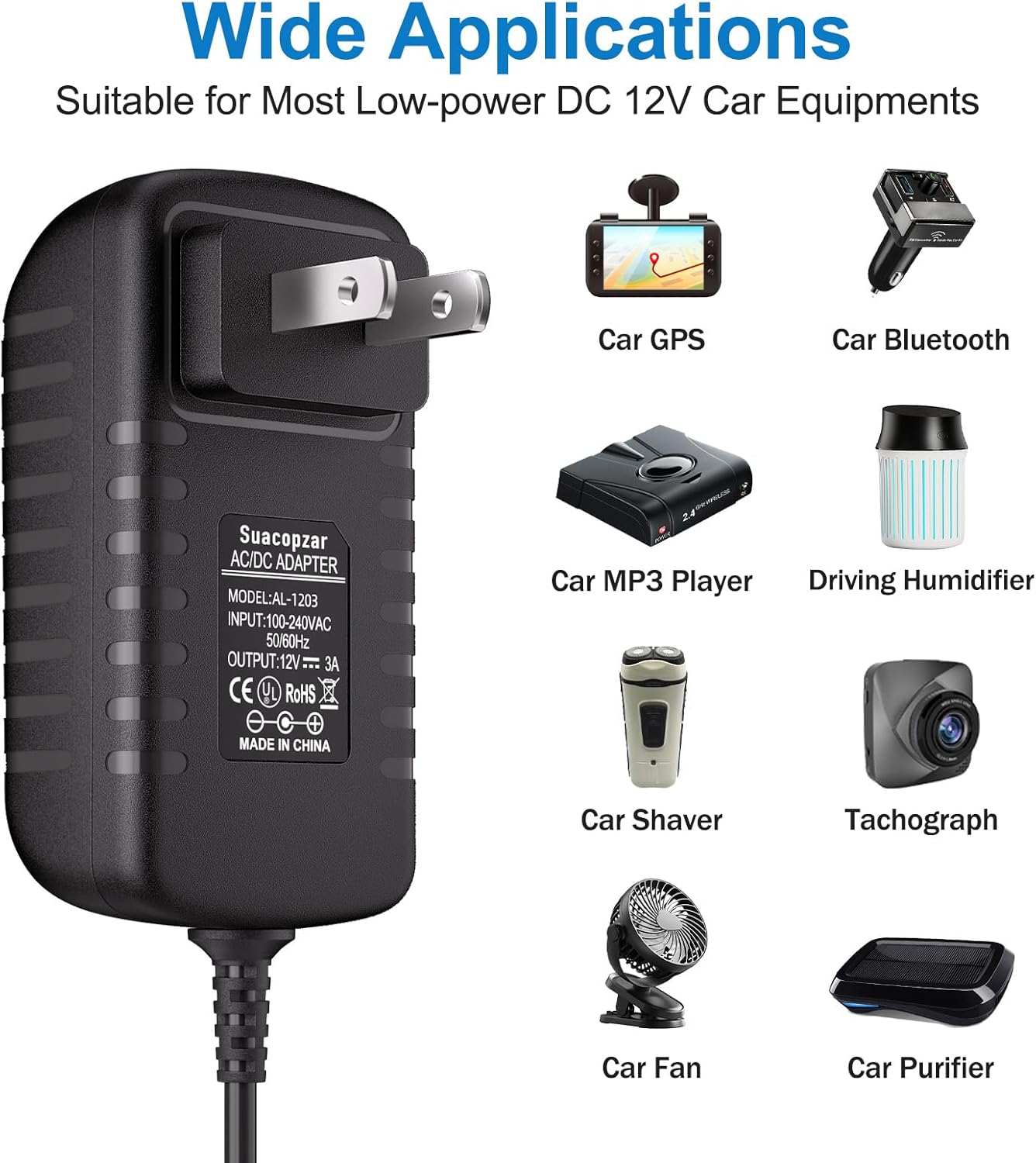 12V 3A 36W AC a DC Convertidor de encendedor de cigarrillos de coche (no para dispositivo de alta potencia), AC 110-240V a DC 12V Fuente de