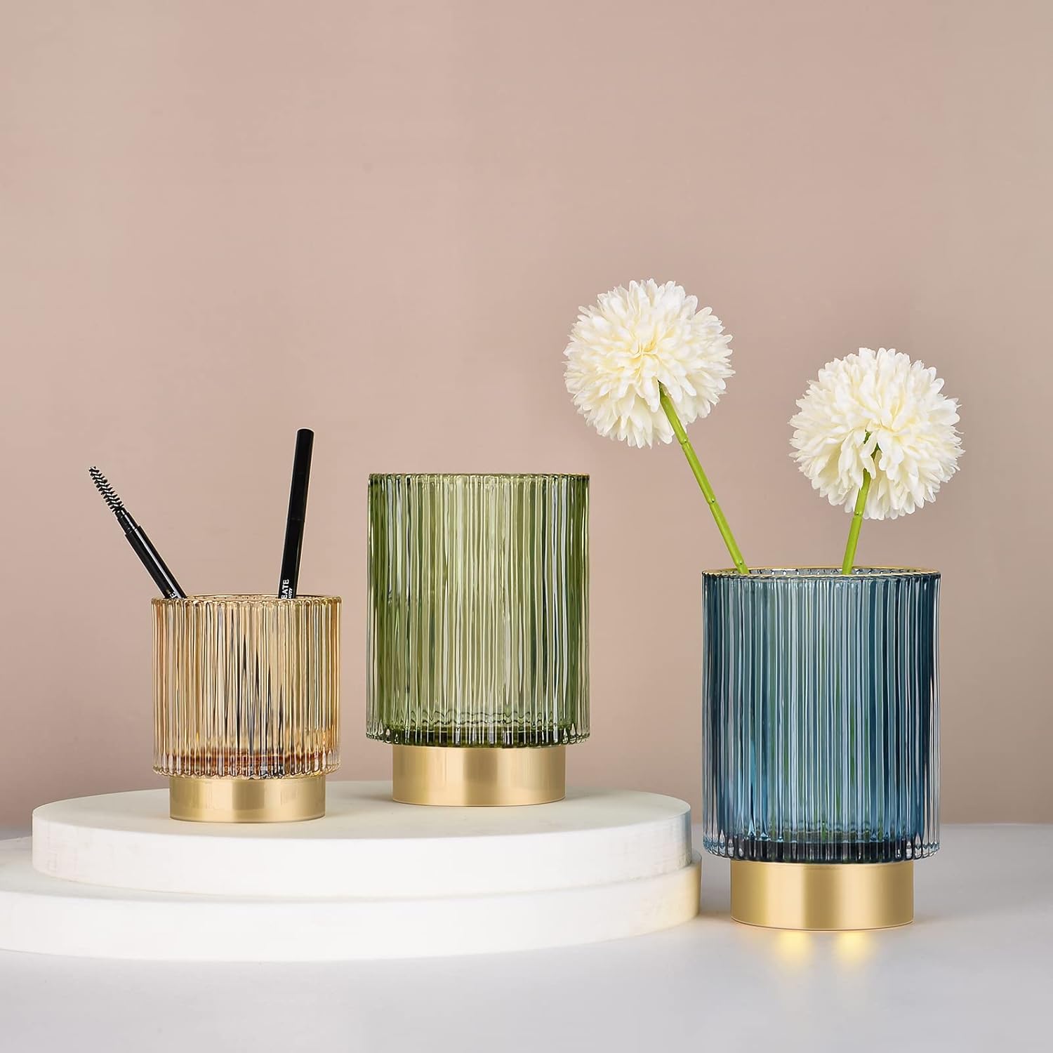 CANITORON Soporte para brochas de maquillaje, organizador de brochas de maquillaje cosmético de vidrio, soporte de almacenamiento para brocha de