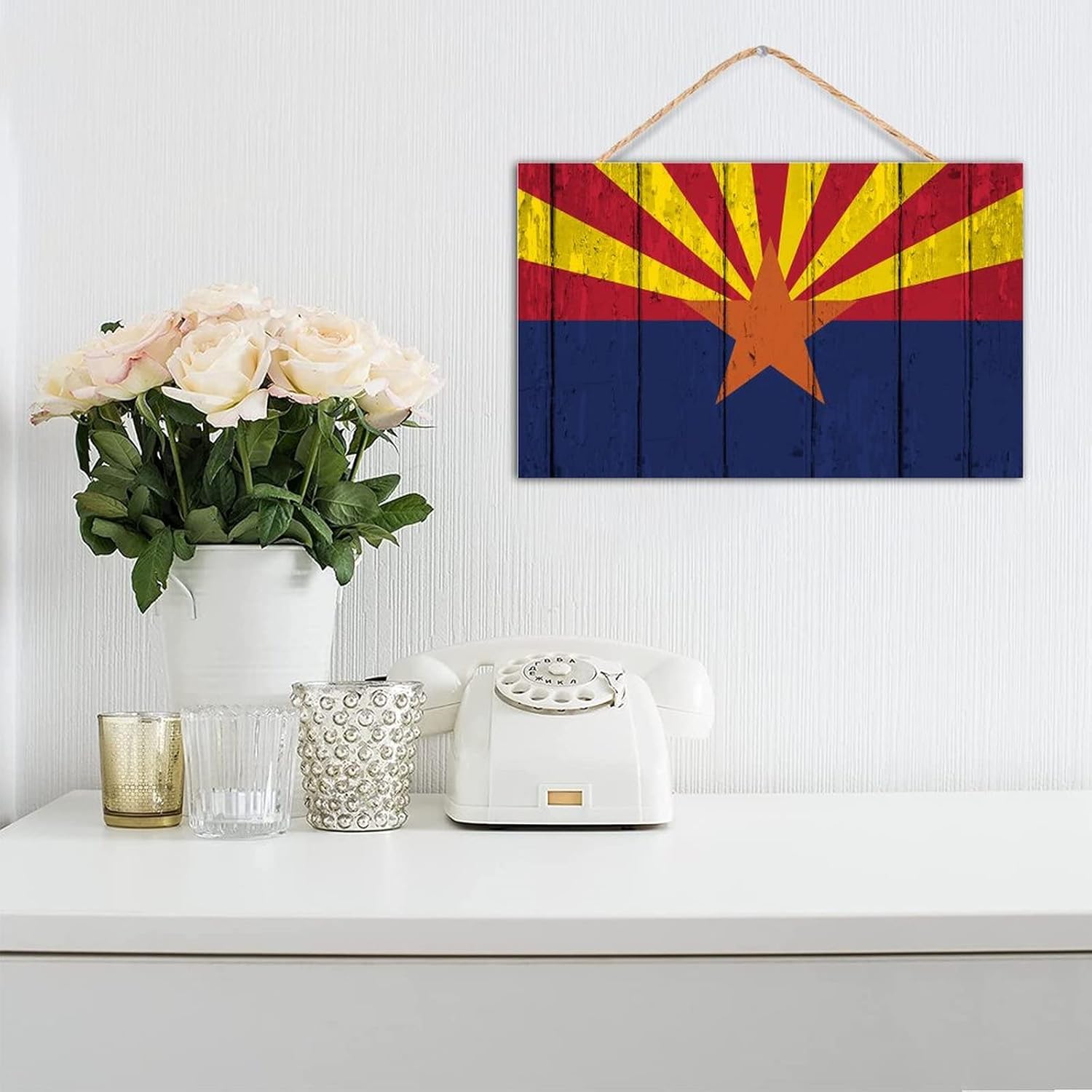 TEANFUN Letrero colgante de madera del estado de Arizona, bandera rústica del estado de Arizona, letrero de pared de madera para colgar en la