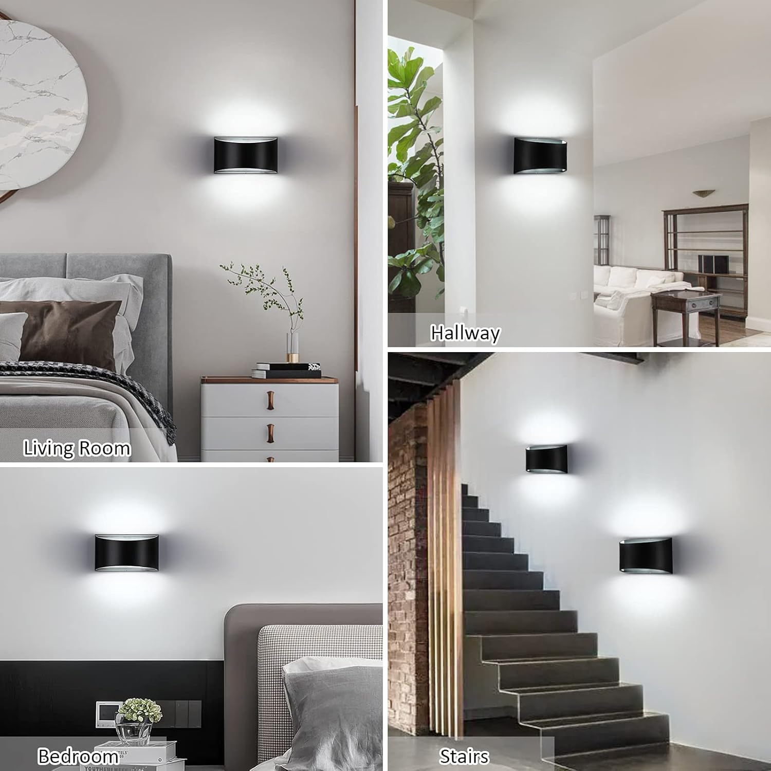 LIGHTESS Juego de 2 apliques de pared interiores regulables para interiores, luces LED de aluminio para pared, color negro, modernos apliques de