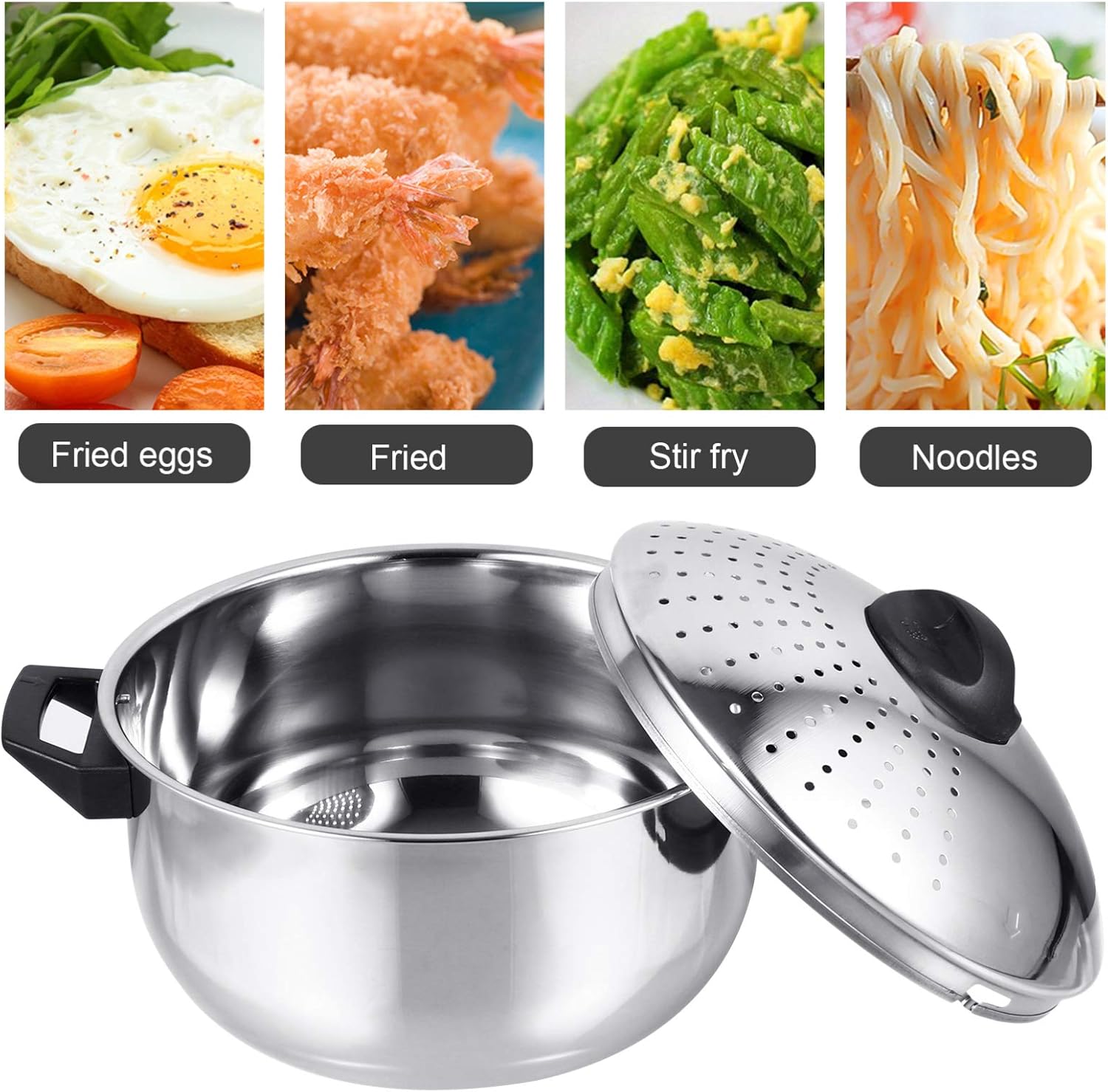 DOITOOL Olla para pasta de acero inoxidable con tapa de colador, olla antiadherente para espagueti, olla de cocina para cocinar pasta, fideos,