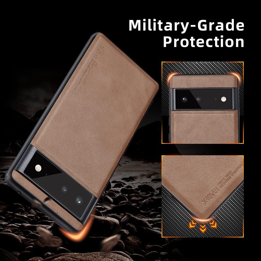 X-level Funda para Google Pixel 6, piel sintética de alta calidad, TPU suave, a prueba de golpes, funda protectora para Pixel 6 (marrón)
