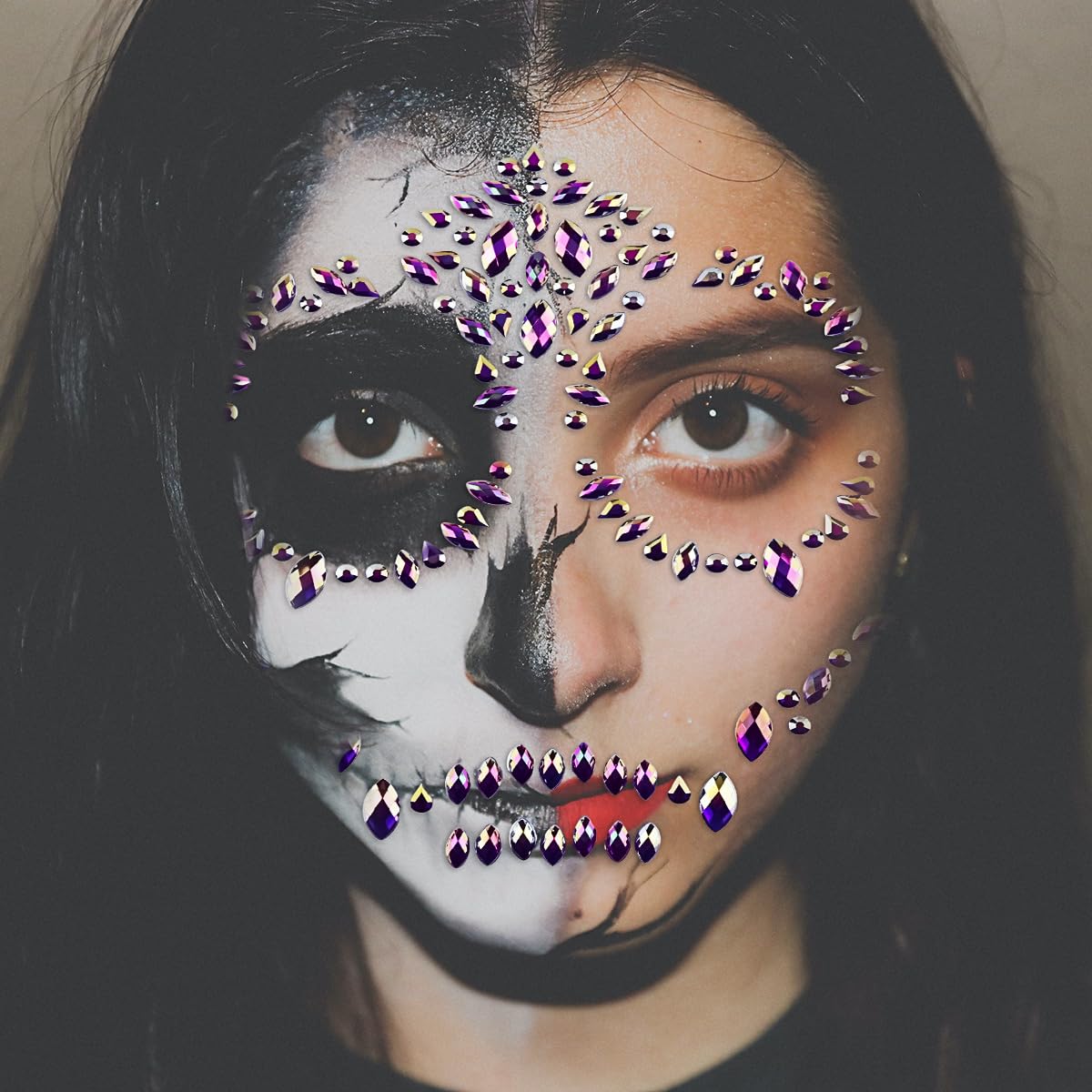 Calcomanías de tatuaje de calavera de azúcar con diamantes de imitación para Halloween, joyas para la cara, gemas para el Día de los Muertos, kit de