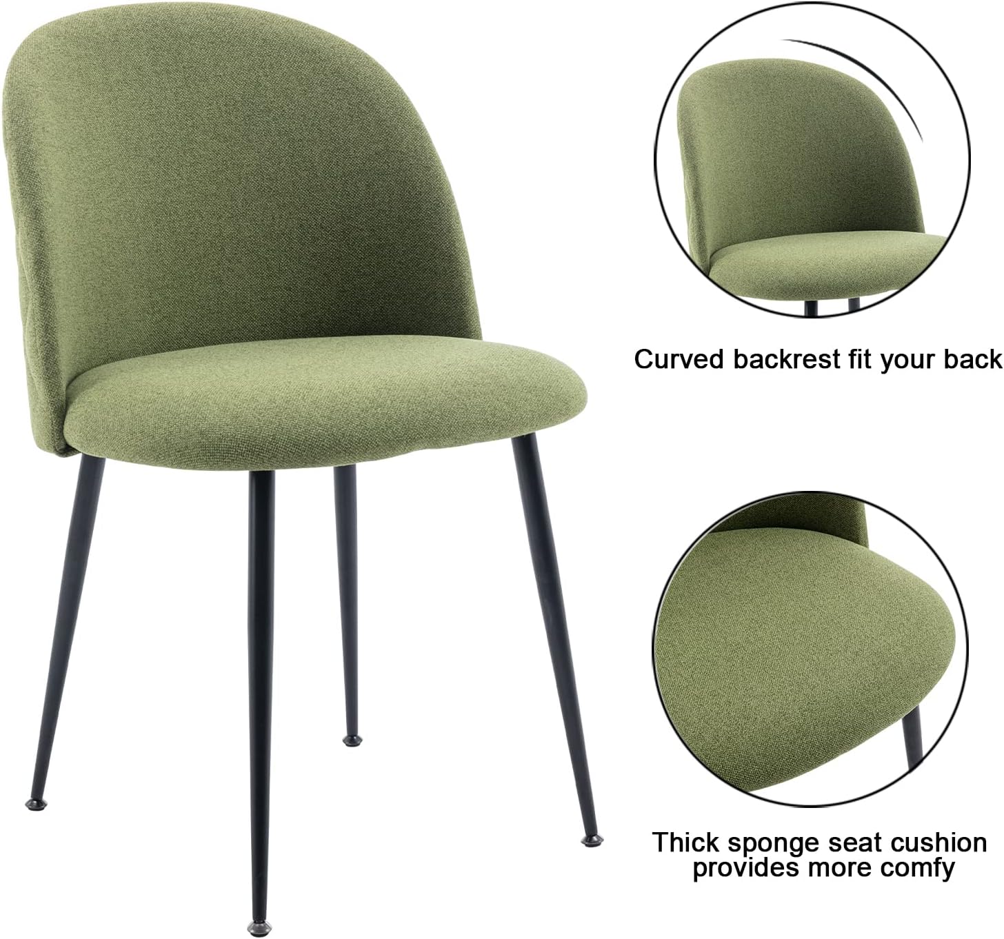 Guyou Juego de 2 sillas de comedor tapizadas de tela, sillas laterales modernas con respaldo redondo, sillas decorativas modernas con patas de metal