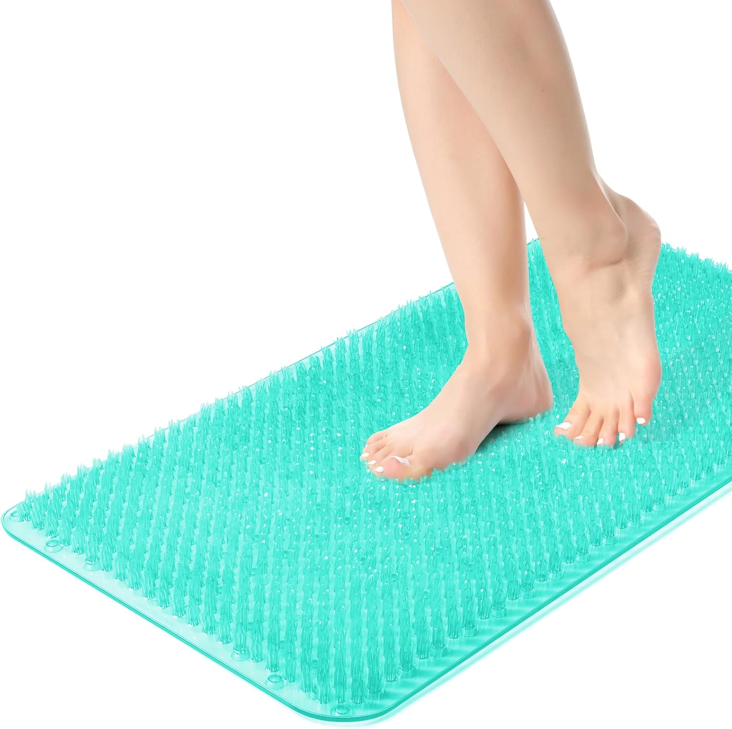 Yolife Tapete de ducha para pies, tapete de baño antideslizante con cerdas exfoliantes, masajeador de pies de ducha suave con ventosas fuertes para