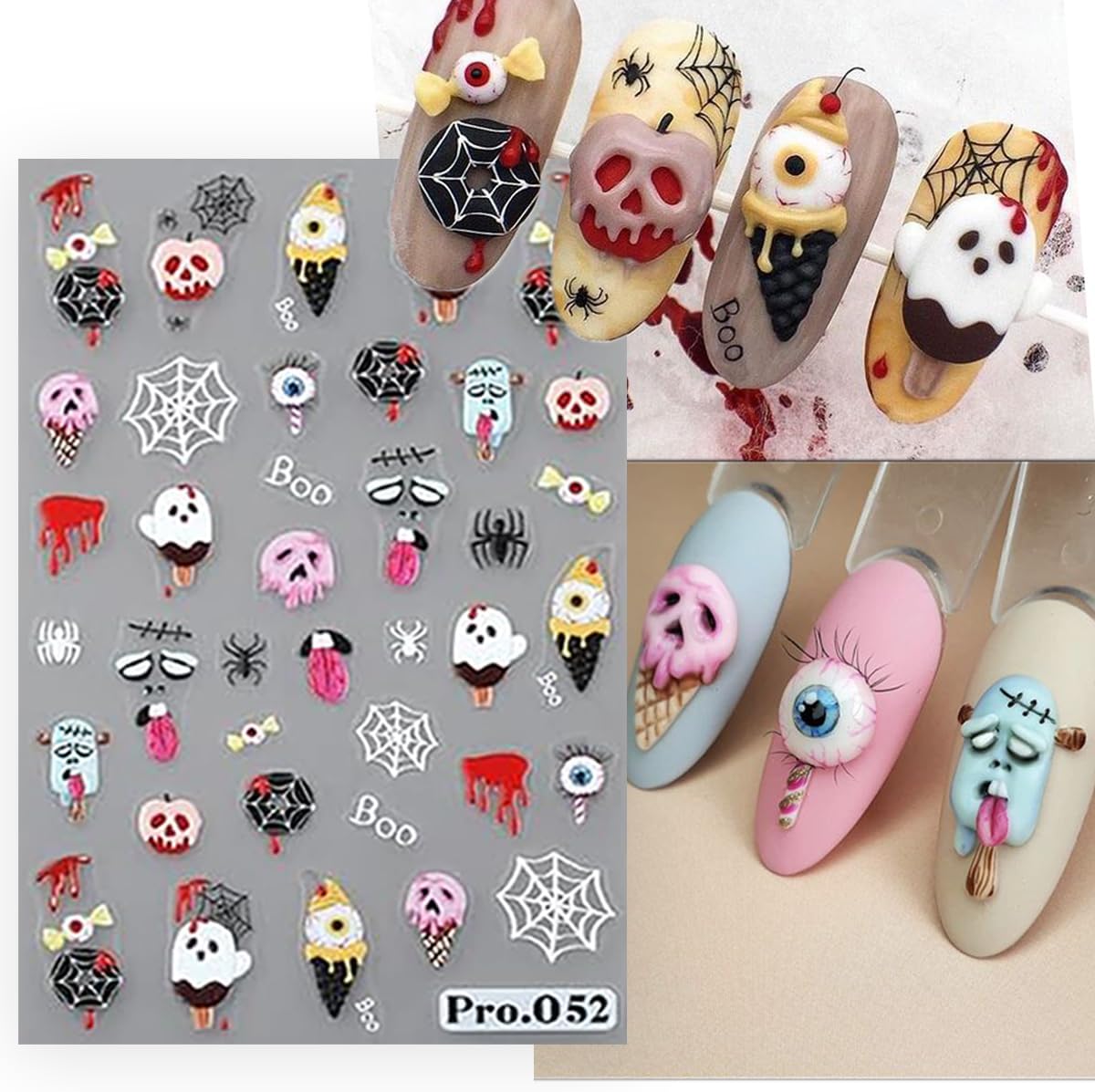 Calcomanías de arte de uñas de Halloween, calcomanías autoadhesivas 3D para uñas fantasma, color negro y blanco, diseño gótico de calabaza, diseño