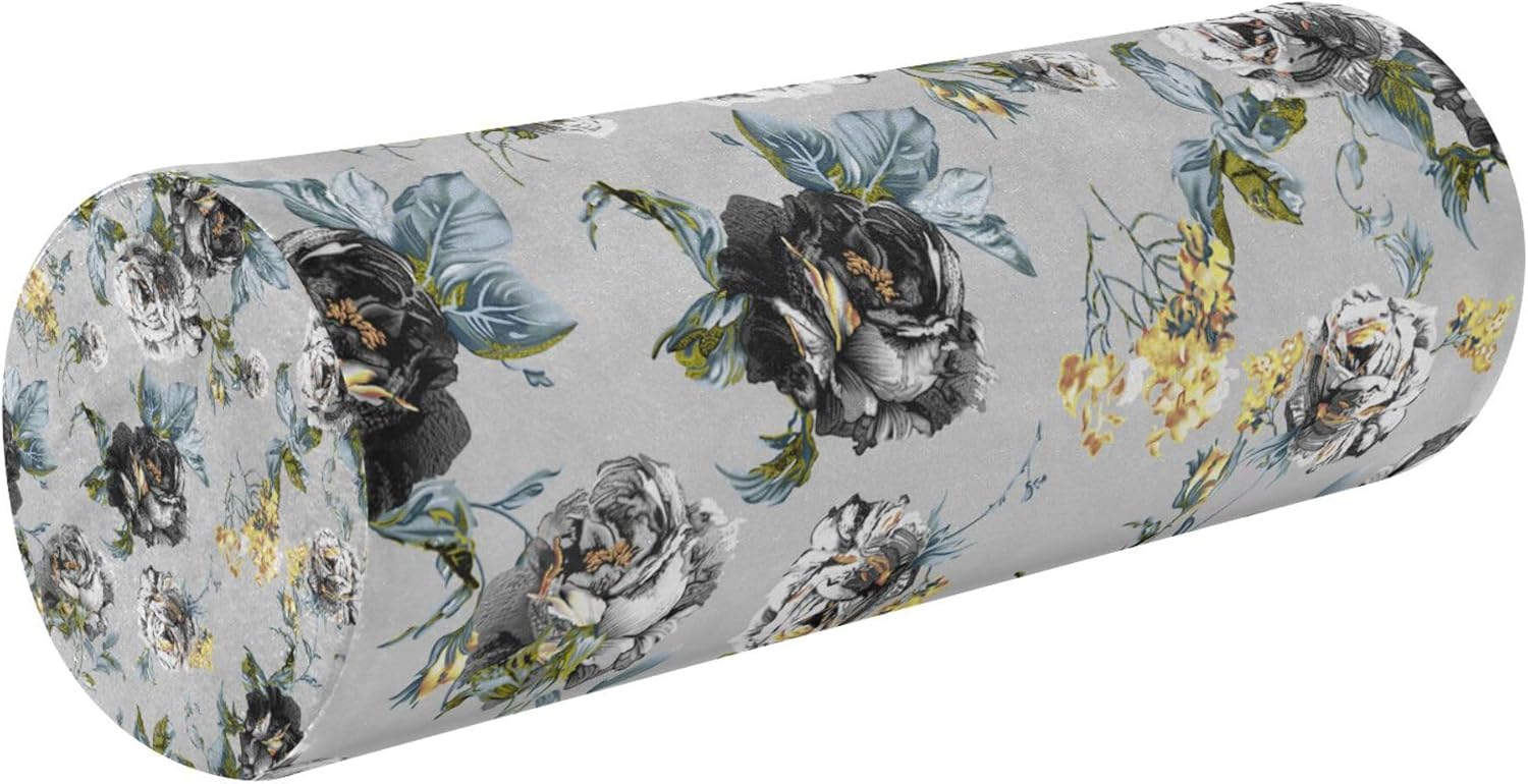 JUNZAN Almohada de cojín de flor de color de agua para piernas Fundas de almohada para dormir Cuello Roll Almohada Cama Cilindros de espuma Soporte