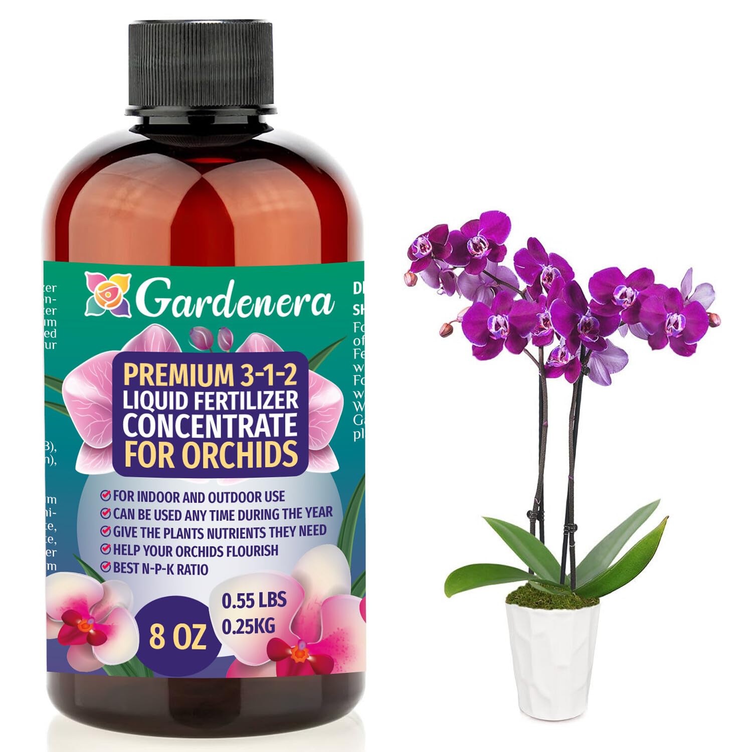 Fertilizante líquido prémium para plantas de orquídeas, concentrado 3-1-2 para plantas y flores de interior, alimento orgánico para orquídeas, 8