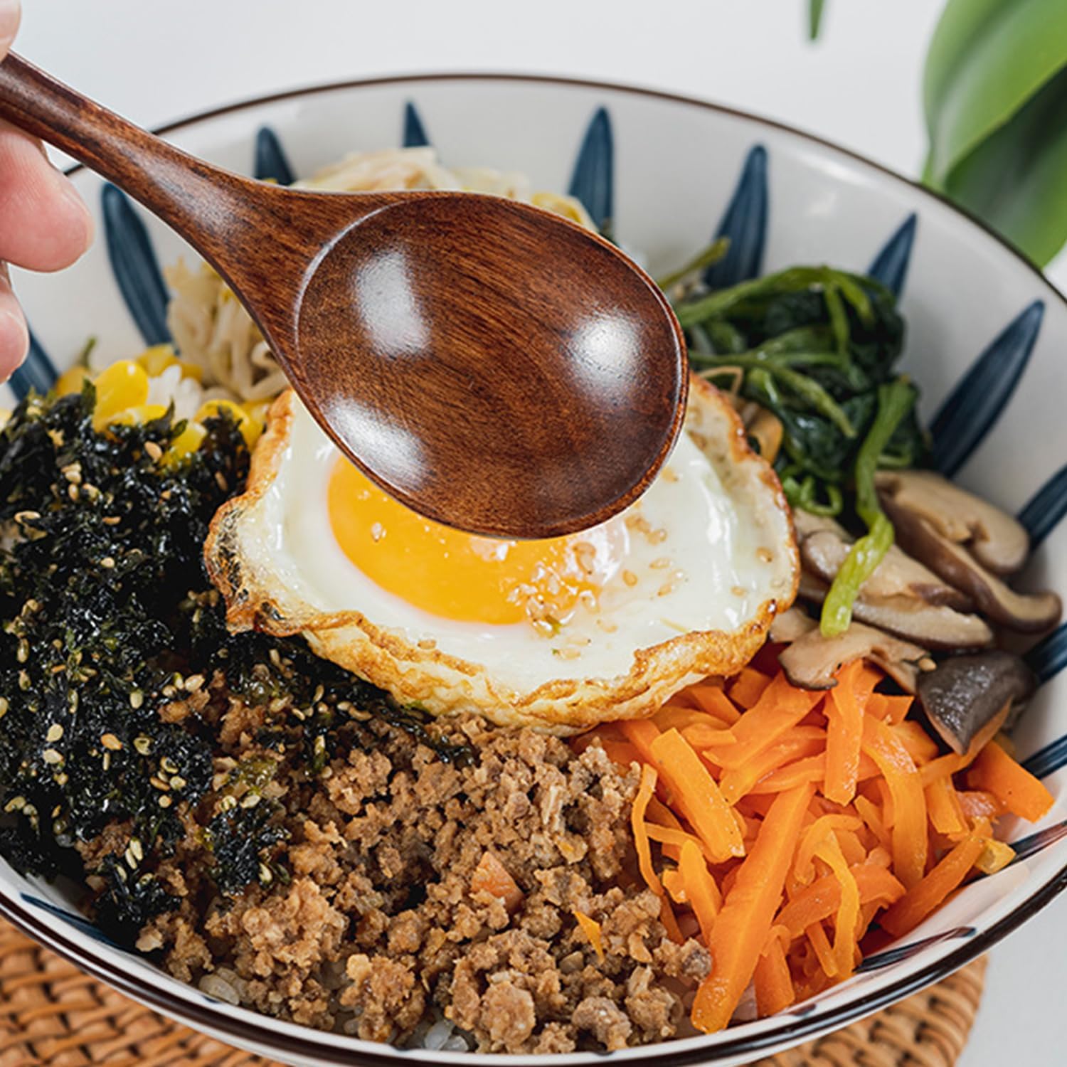 Oulige – Cuchara japonesa de mango largo, cuchara de sopa hecha a mano de madera, cucharadita de madera para café, té, mermelada, sales de baño, 7.5