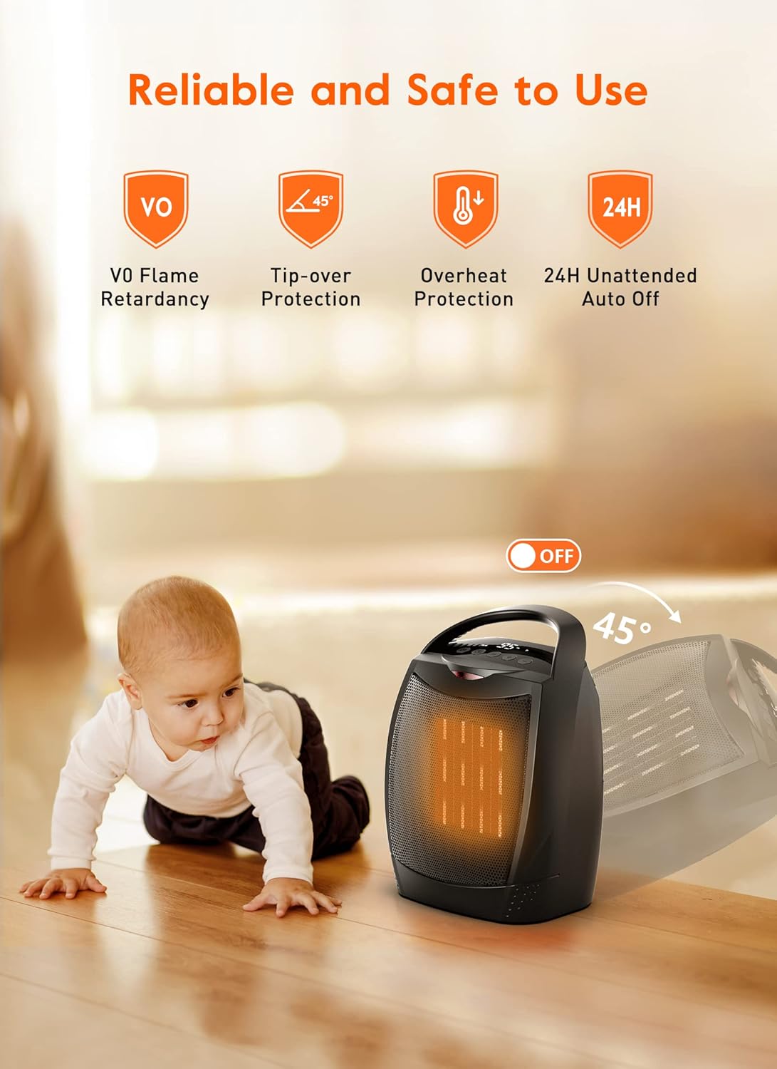GiveBest Calentador eléctrico portátil, 1500 W750 W, con certificación ETL, calentador de espacio con temporizador, 4 modos, protección contra
