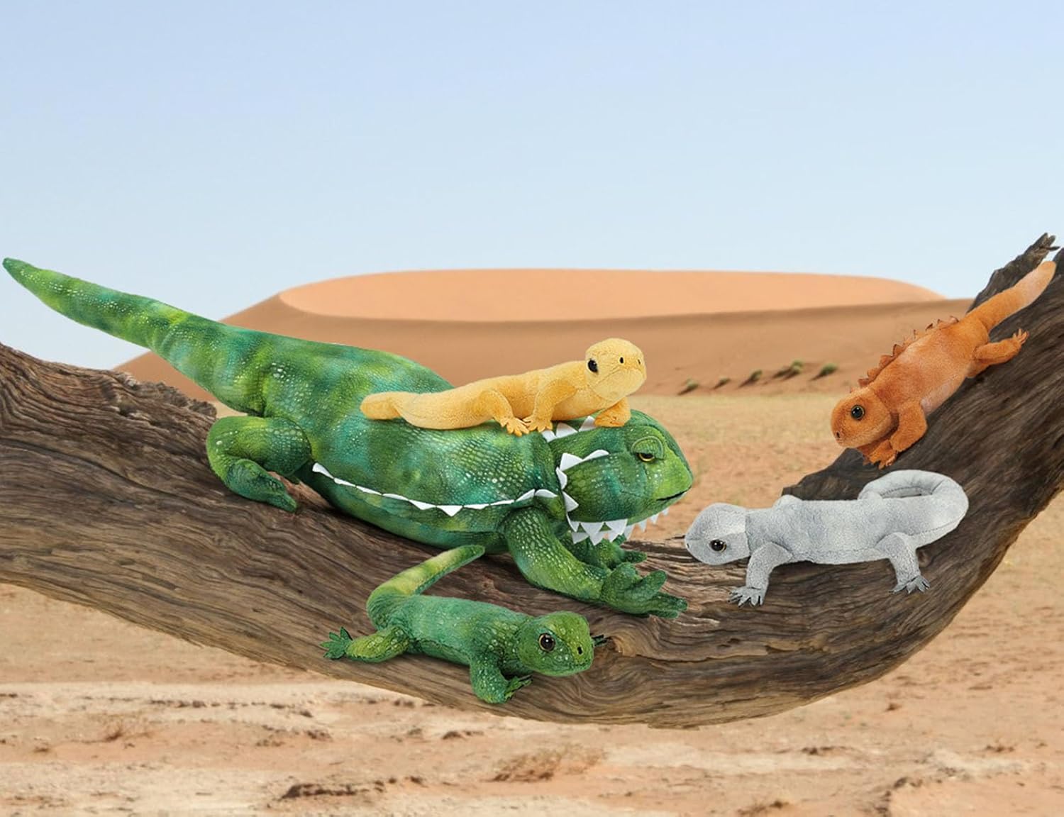 MorisMos Animal de peluche de lagarto con 4 bebés en el interior, animal de peluche camaleón de 26 pulgadas con vientre con cremallera, gran dragón