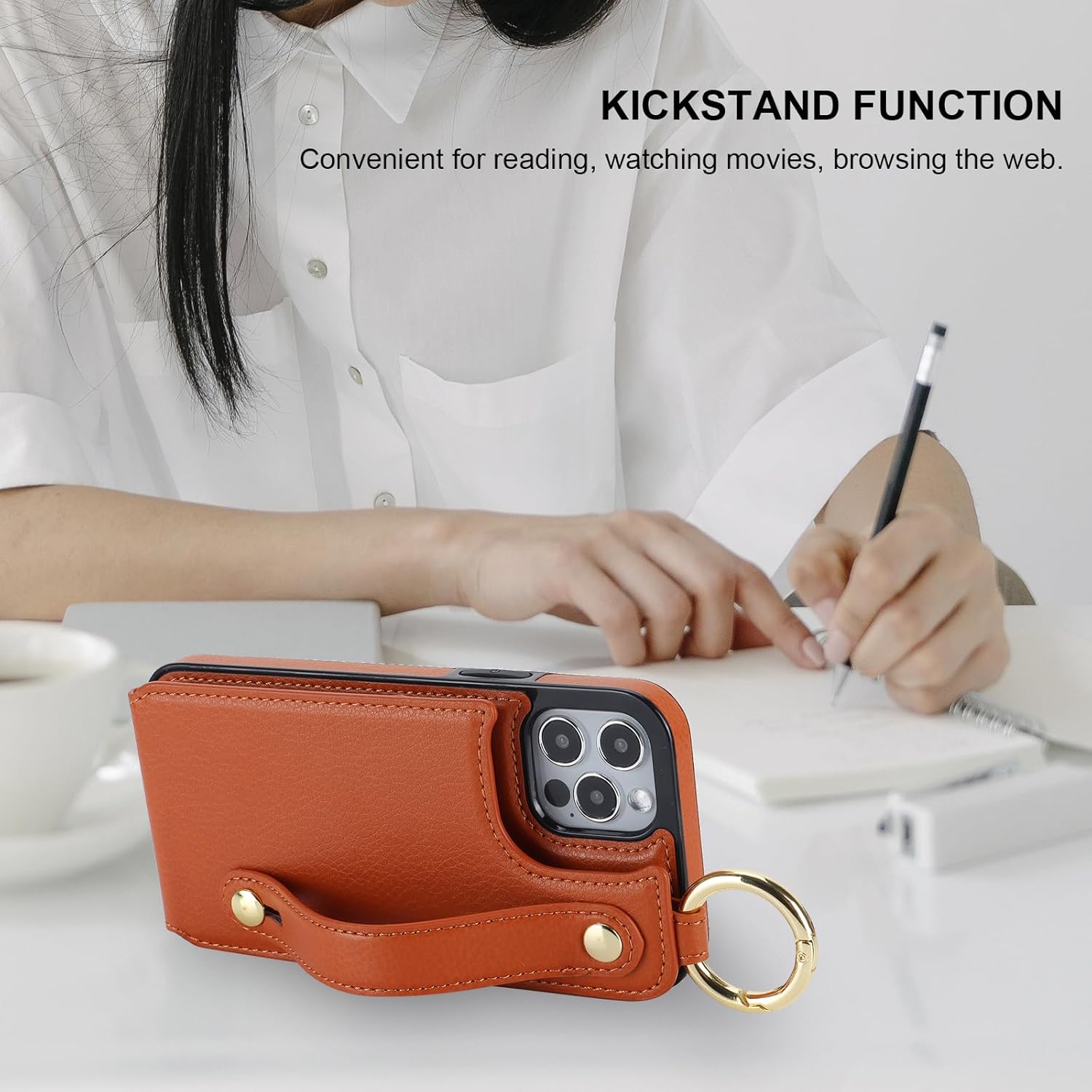 Folosu Funda tipo cartera para iPhone 1212 Pro con soporte para tarjetas, correa de mano para la muñeca, soporte de bucle, bloqueo RFID, anillo de
