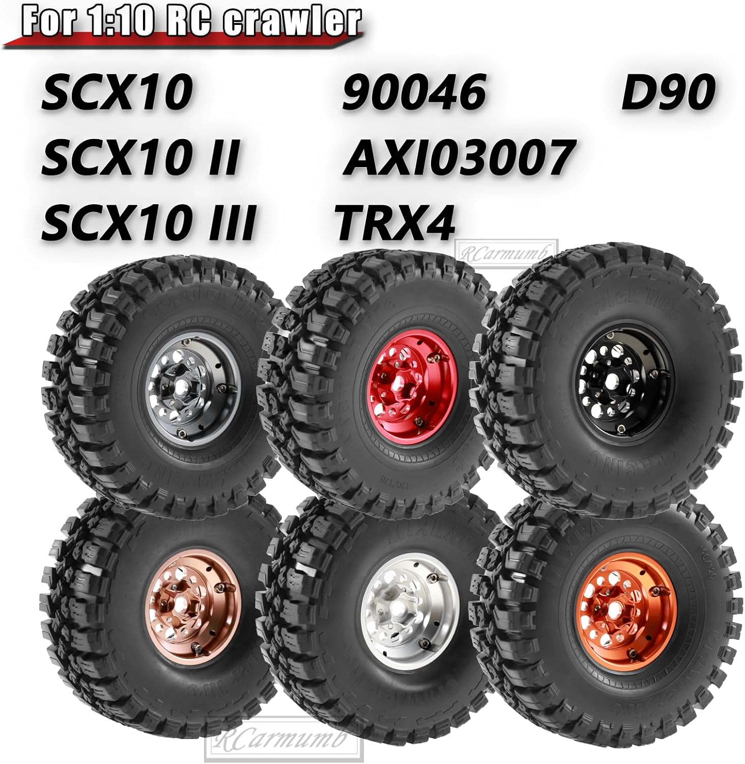 Rcarmumb Llanta de rueda de 1.9 pulgadas y neumáticos de rueda para 110 RC Crawler Axial SCX10 SCX10 II 90046 SCX10 III AXI03007 TRX4, 4 piezas de