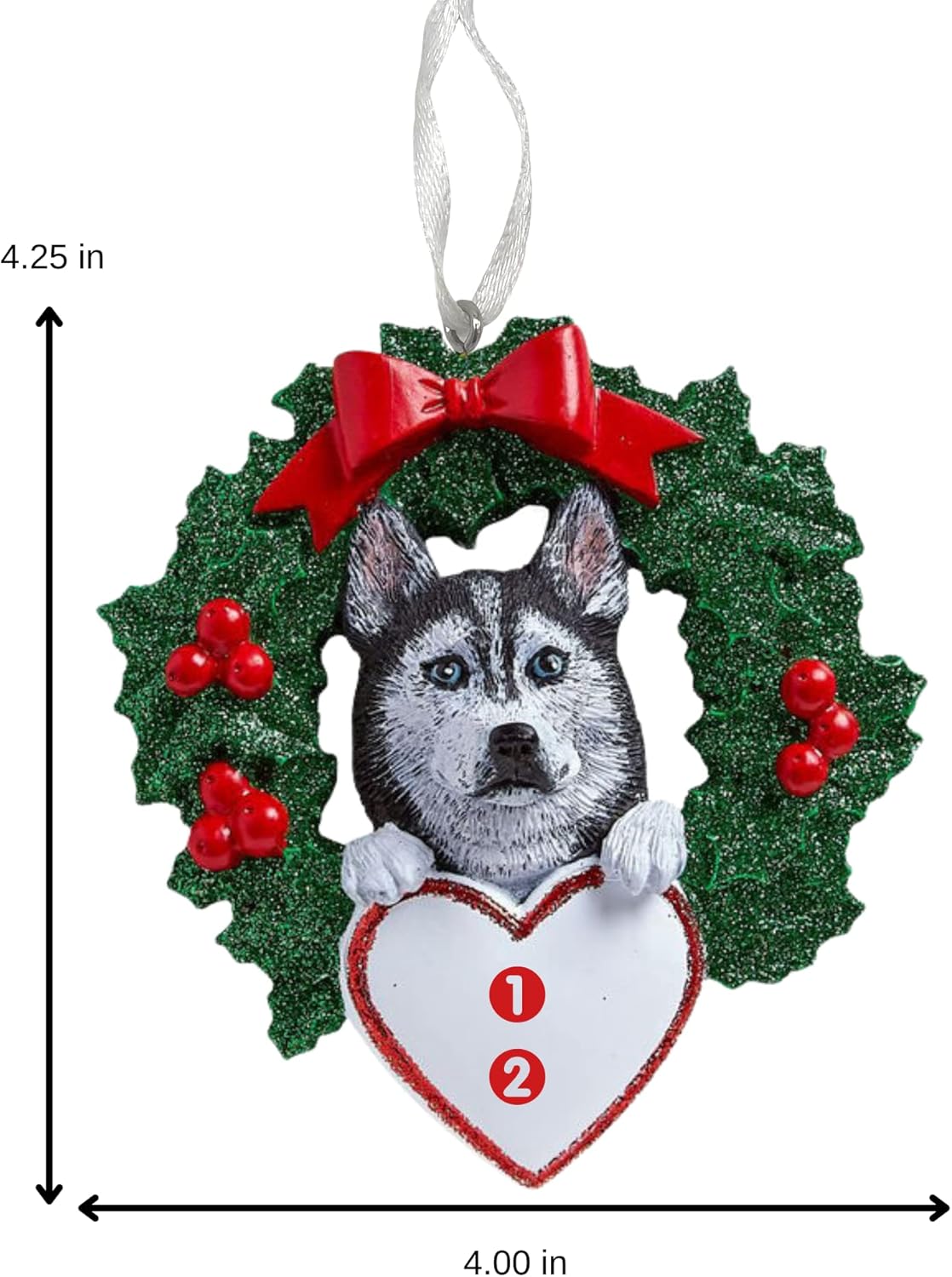 Adorno personalizado de Husky siberiano en corona de árbol de Navidad, decoración personalizada profesional, mascota, perro, cachorro, perro, adorno