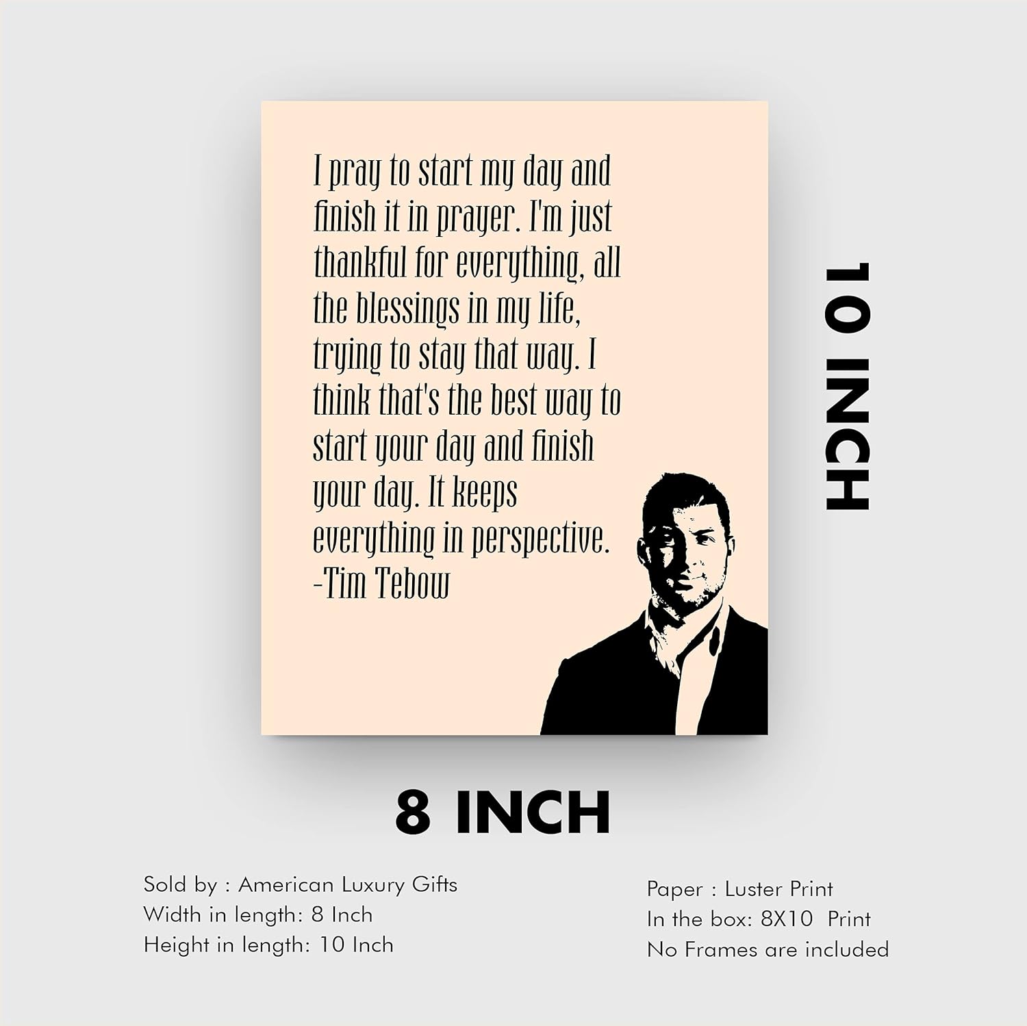 I Start & Finish My Day In Prayer – Tim Tebow Christian Inspirational Wall Art, Scripture Motivational Wall Decor Bible Verse Print For Living Room