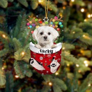 Adorno de Navidad de perro maltés blanco personalizado en bolsillo de nieve, adorno para árbol de Navidad, idea de regalo para amantes de los Adorno de Navidad de perro maltés blanco personalizado en bolsillo de nieve, adorno para árbol de Navidad, idea de regalo para amantes de los
